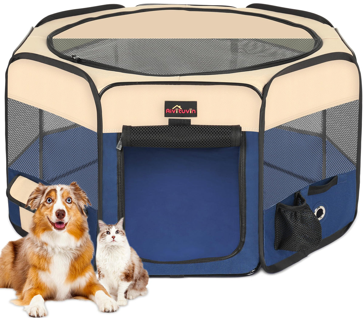 Aivituvin dog playpen foldable blue for portable indoor or outdoor use