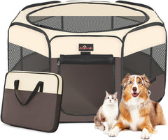 Aivituvin dog playpen folded bag shows quick, portable setup for travel.
