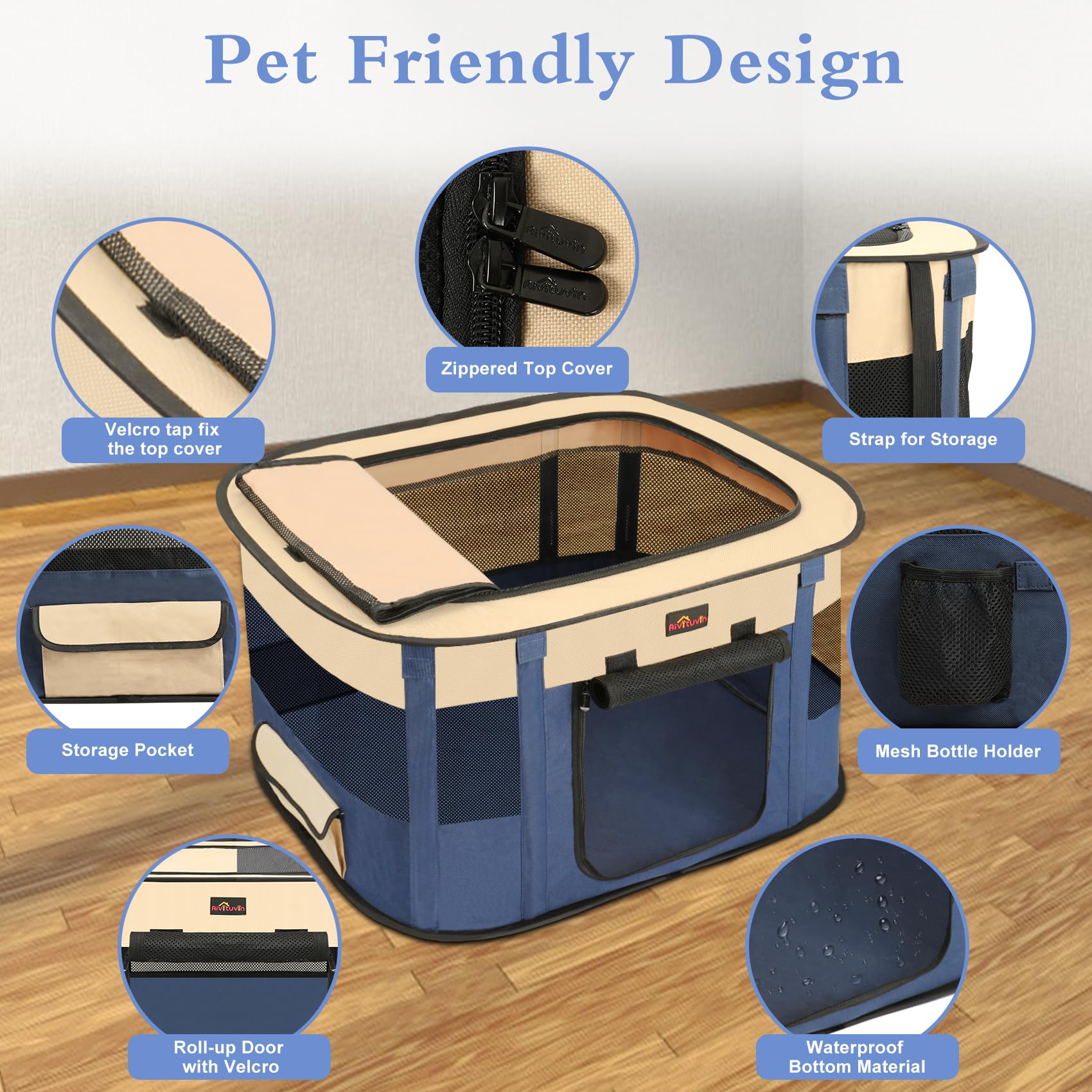 Aivituvin dog playpen folded in carrying bag for easy travel and storage.