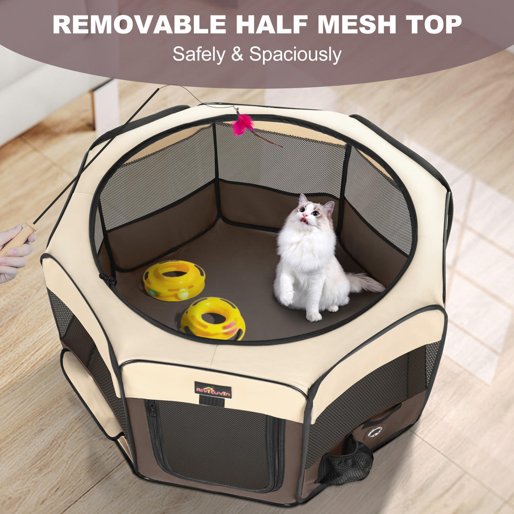 Aivituvin dog playpen open-top zipper for easy pet access and supervision.