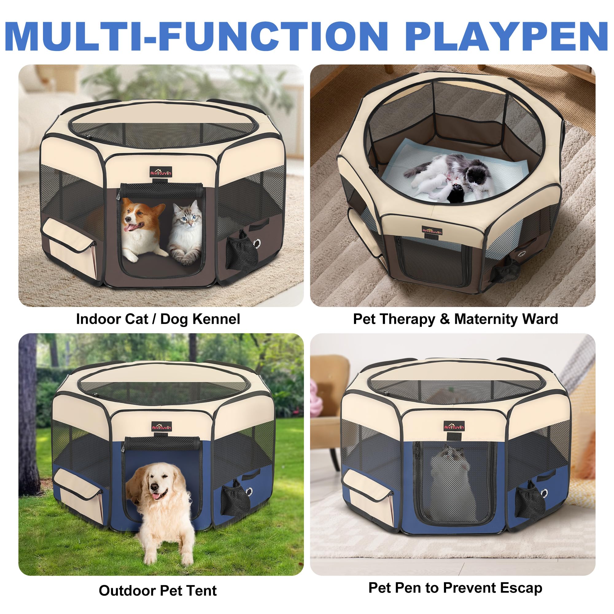 Aivituvin dog playpen outdoor travel scene shows portable enclosure.