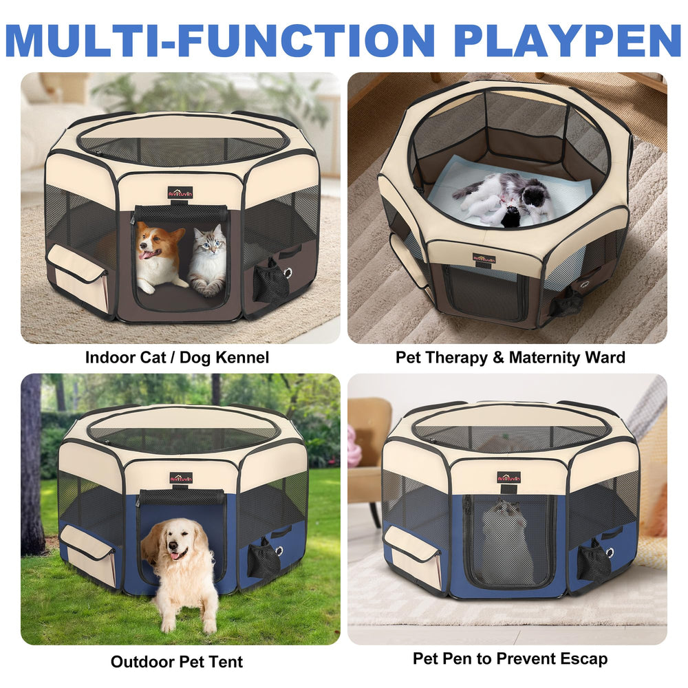 Aivituvin dog playpen outdoor travel scene shows portable enclosure.