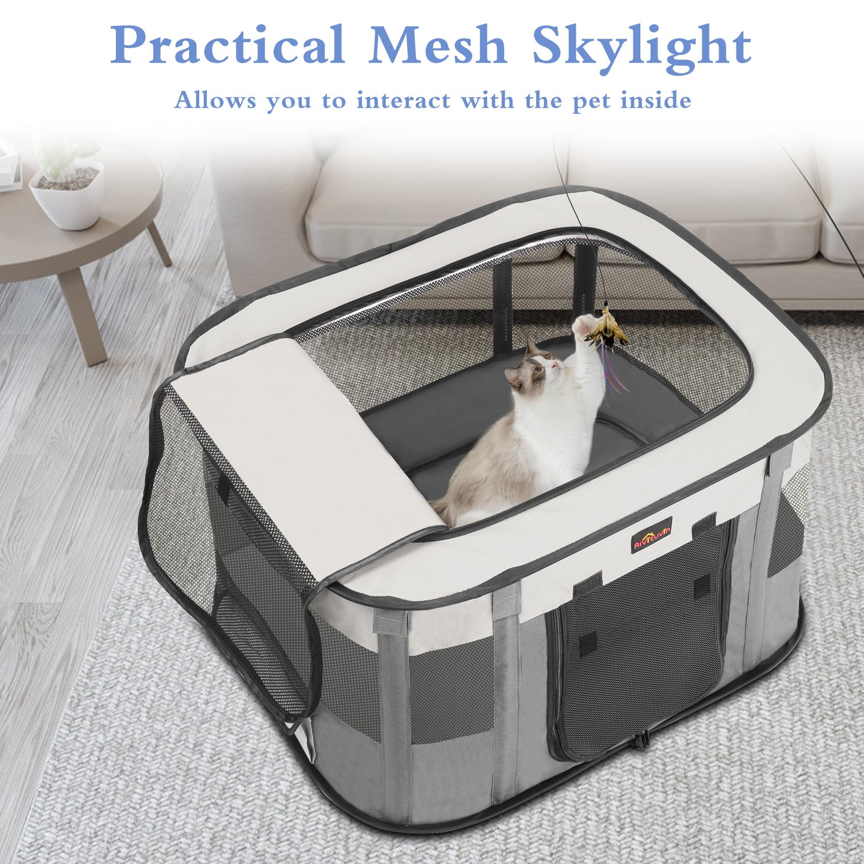 Aivituvin dog playpen roll-up door with Velcro entry for easy access