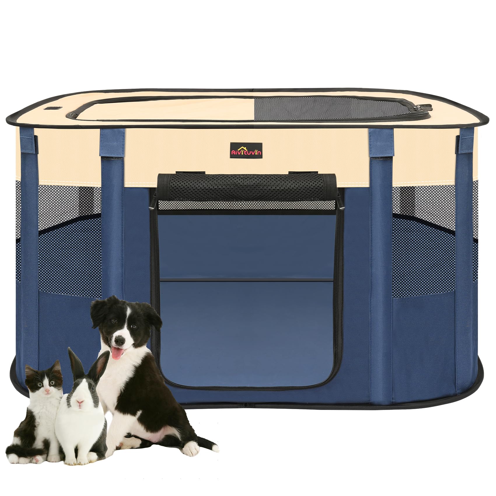 Aivituvin dog playpen setup outdoors with spacious interior for safe playtime.
