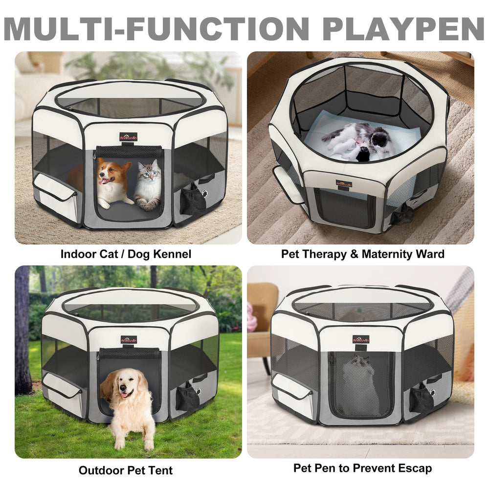 Aivituvin playpen with side pockets keeps essentials within reach.