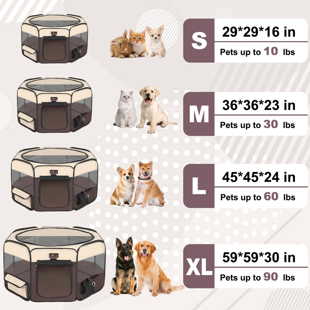 Aivituvin dog playpen offers multiple size options for pets and spaces.