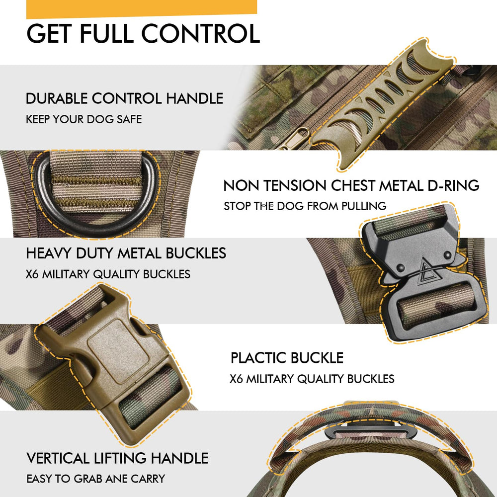 AIWAI Tactical Dog Backpack Harness XL camouflage close-up of sturdy metal buckles