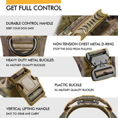 AIWAI Tactical Dog Backpack Harness XL camouflage close-up of sturdy metal buckles