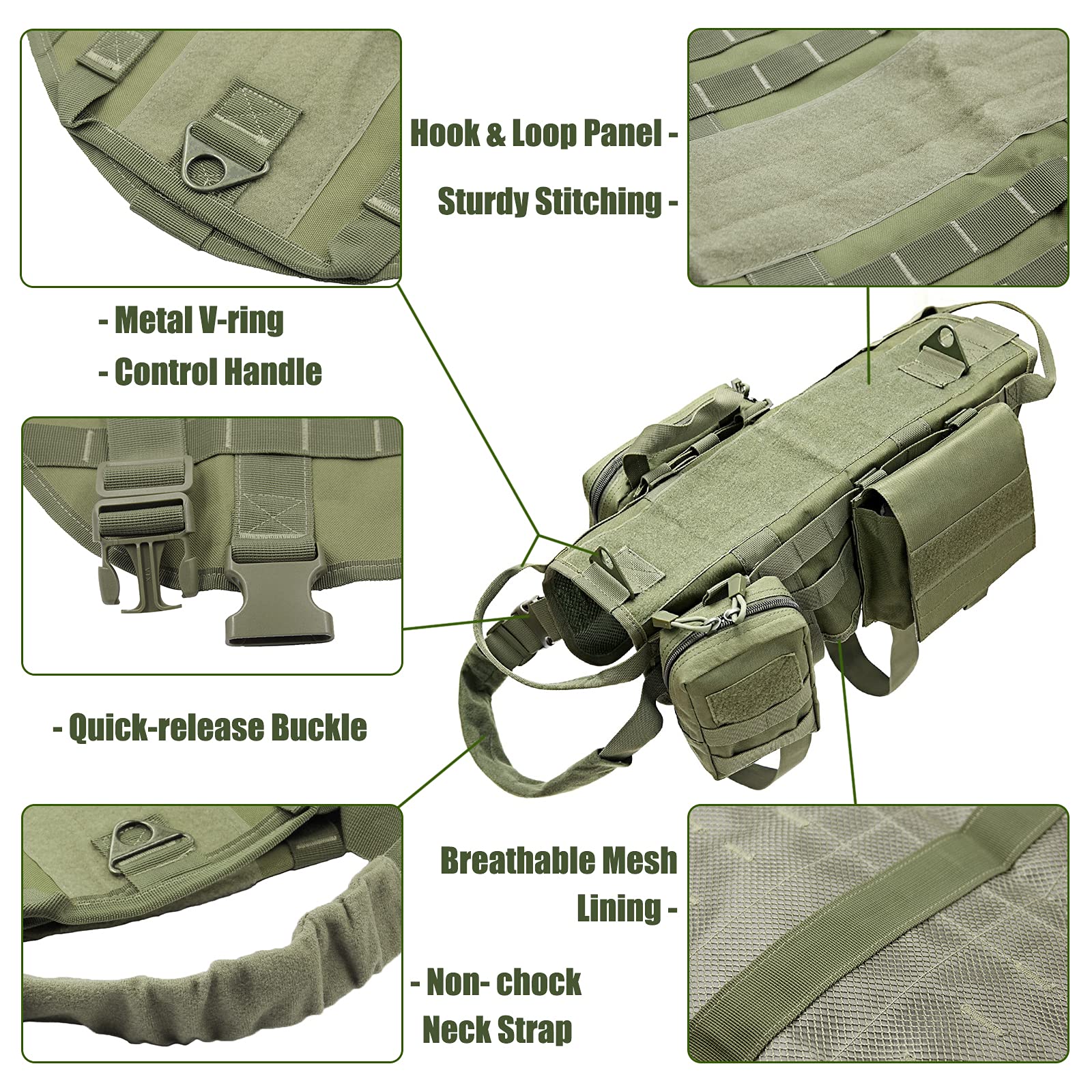AIWAI Tactical Dog Harness side view with detachable pouches.