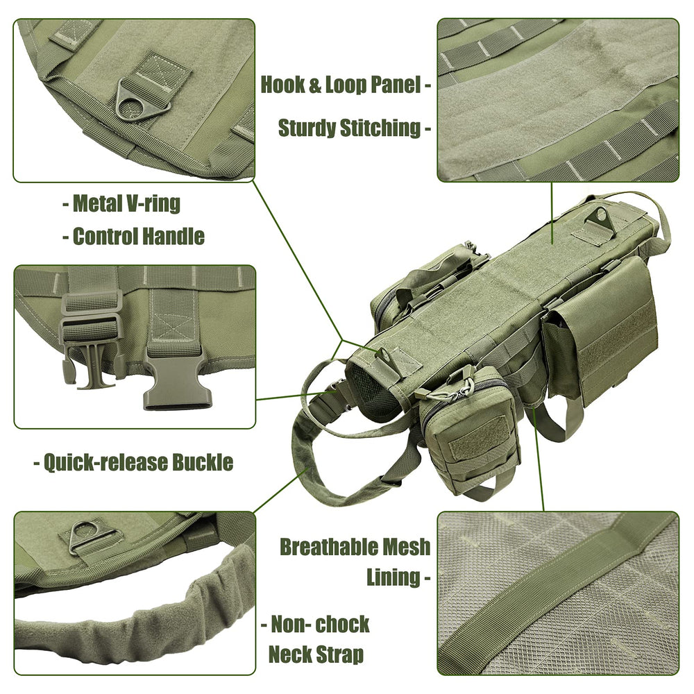 AIWAI Tactical Dog Harness side view with detachable pouches.