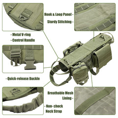 AIWAI Tactical Dog Harness side view with detachable pouches.
