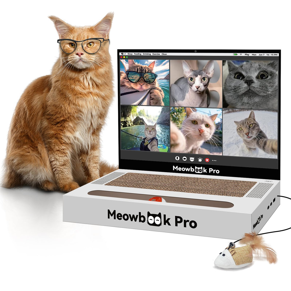 AIWEILUCK Cat Scratcher Laptop Toy featuring mouse for interactive play and stress relief.