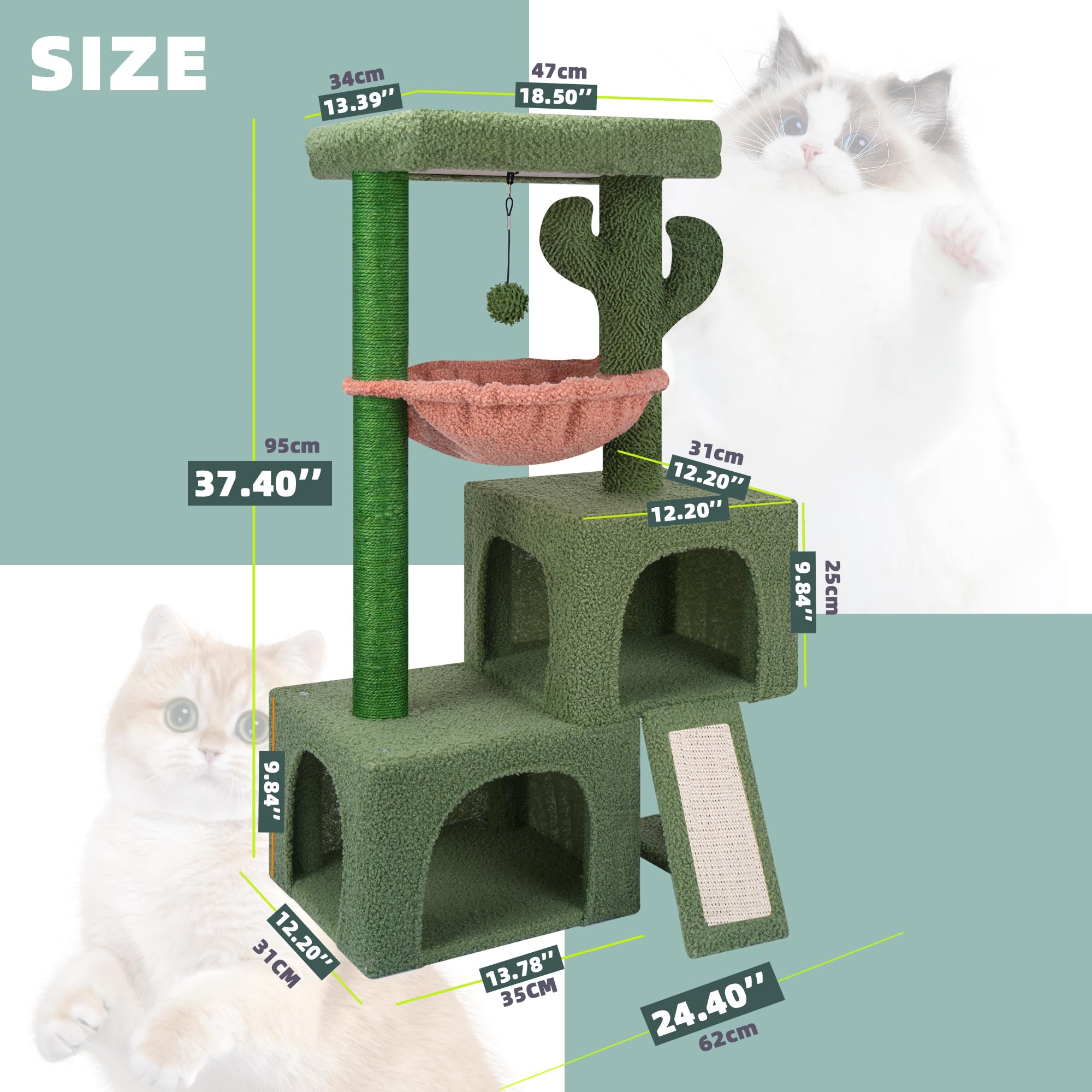 AIWIKIDE cactus cat tree twin condos provide private nooks and cozy naps