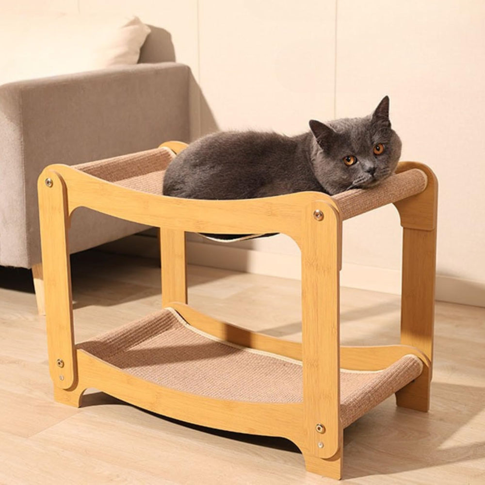 AixinPet Love two-level sisal cat scratcher bed front view – sturdy frame and elevated lounging