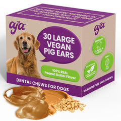 AJA Dentachews 6-inch vegan pig ears packaging for long-lasting, rawhide-free chews.