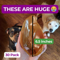 AJA Dentachews peanut butter close-up showing flavor dogs crave and chewy texture.