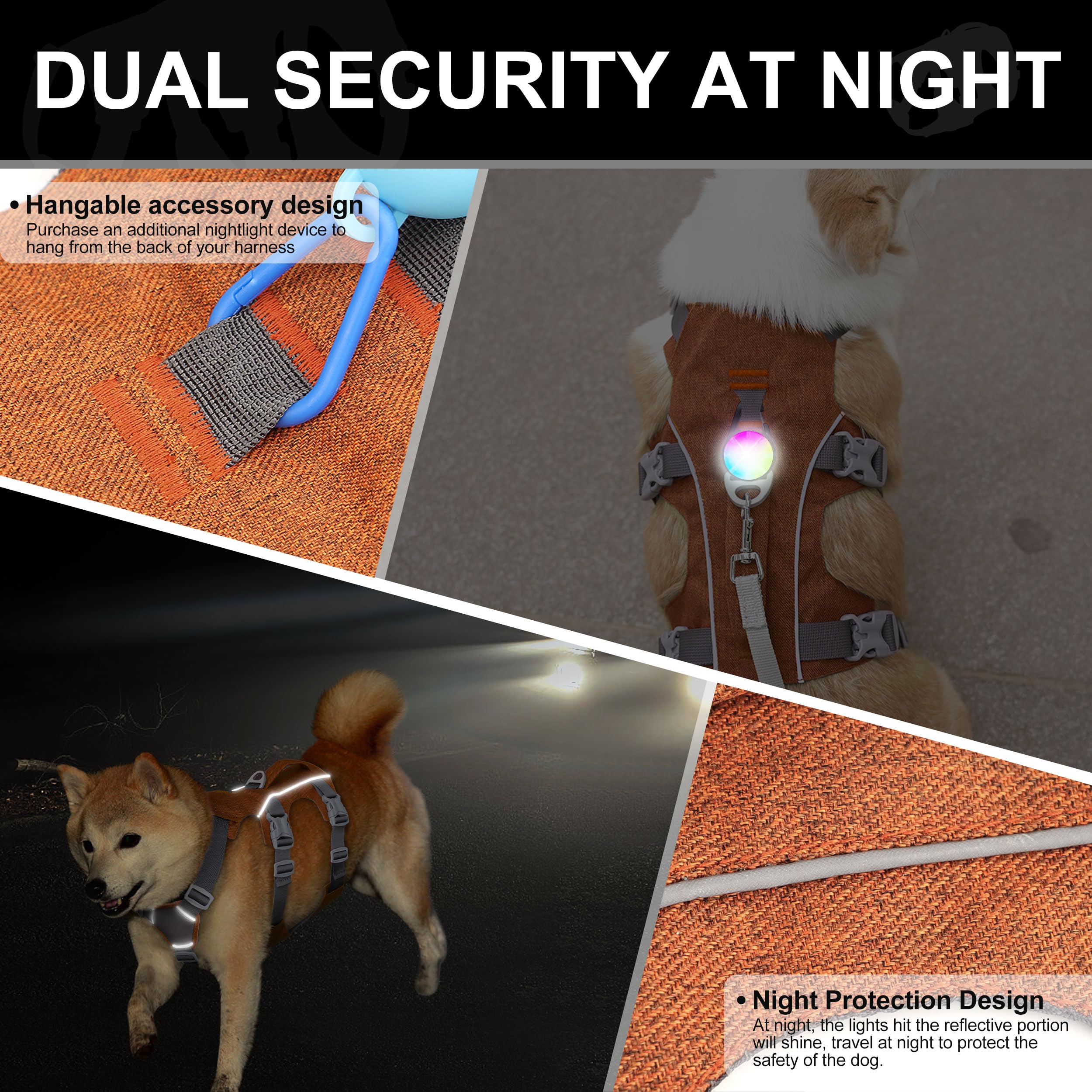AKAILEA Escape Proof Dog Harness seven-adjustment points in orange for flexible fit.