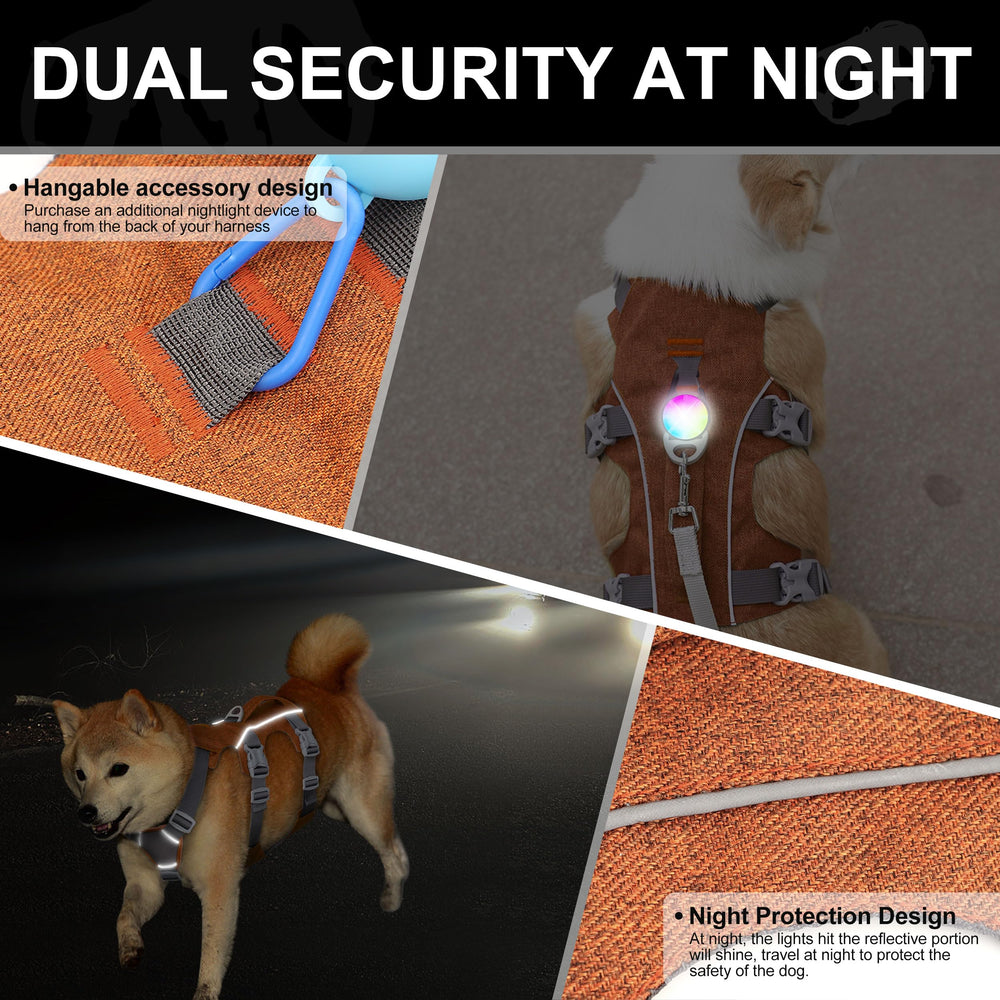 AKAILEA Escape Proof Dog Harness seven-adjustment points in orange for flexible fit.