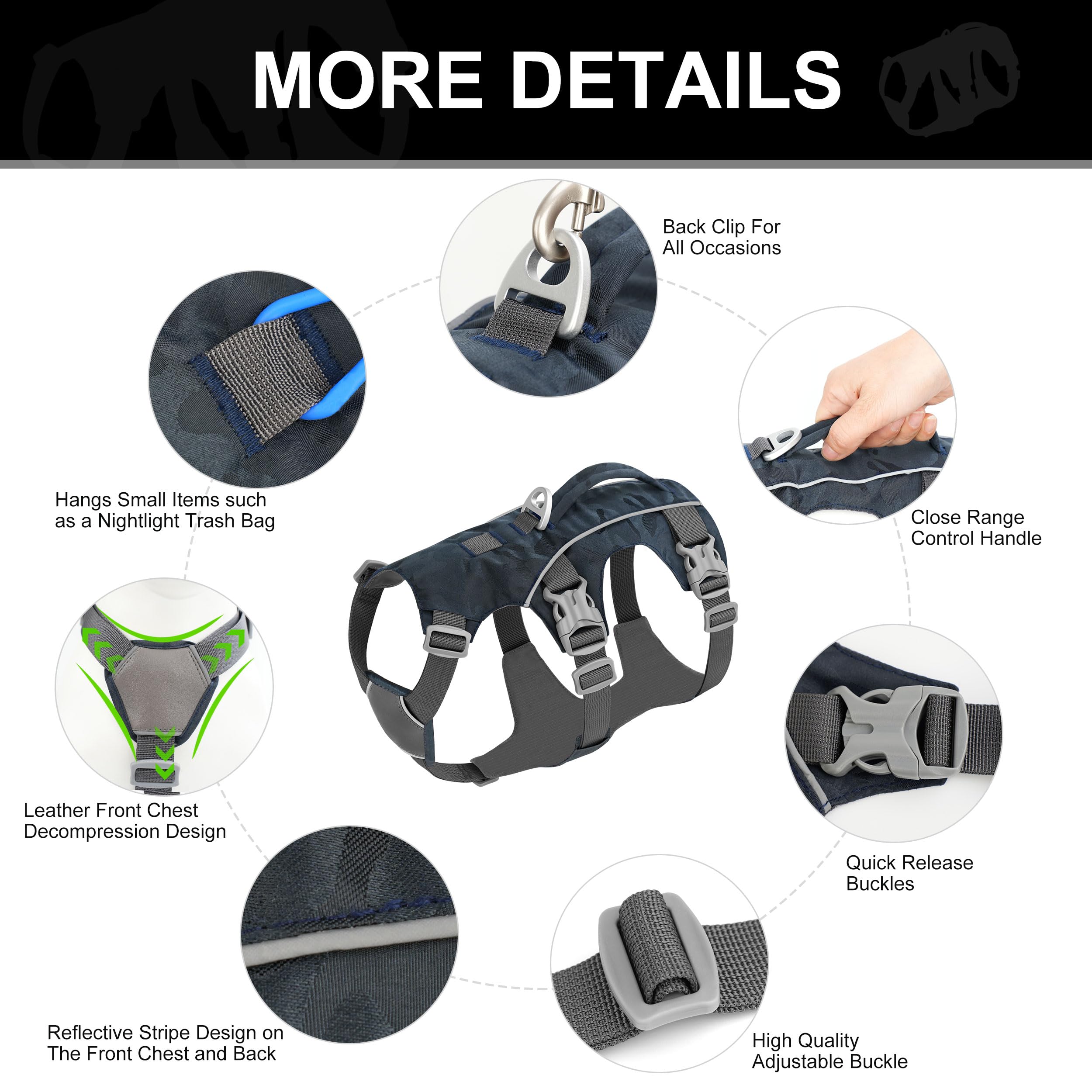 AKAILEA Escape Proof Harness back with lift handle for gentle lifting and control