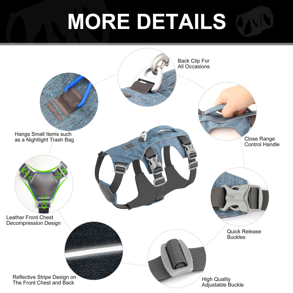 AKAILEA escape-proof harness back view highlights sturdy D-ring and durability