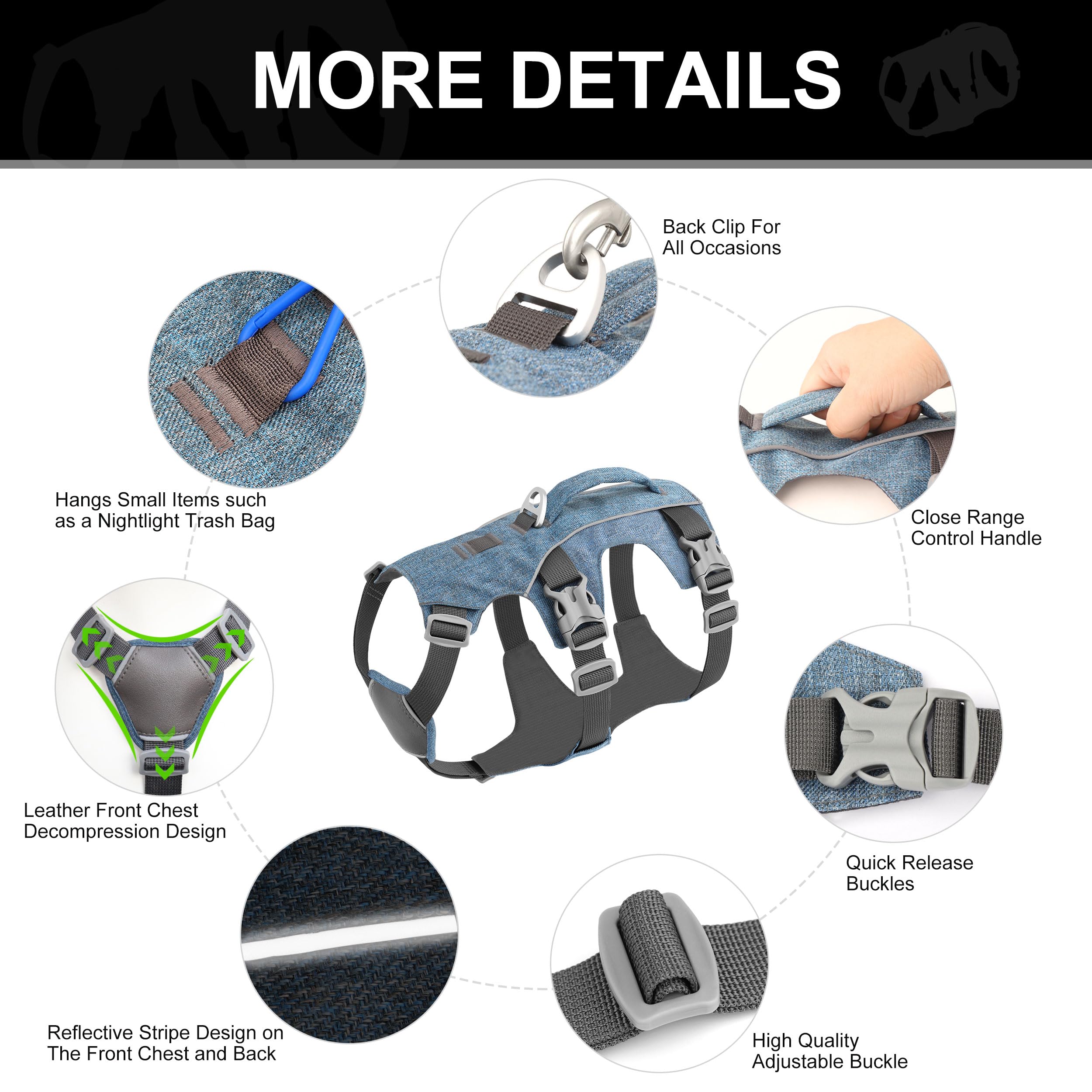 AKAILEA escape-proof harness reflective straps for safer night walks