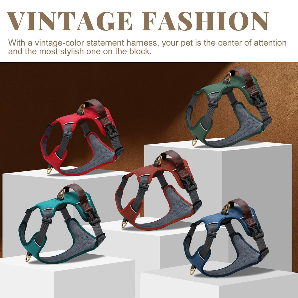 AKAILEA reflective strips brown harness enhances nighttime visibility for safer evening strolls.