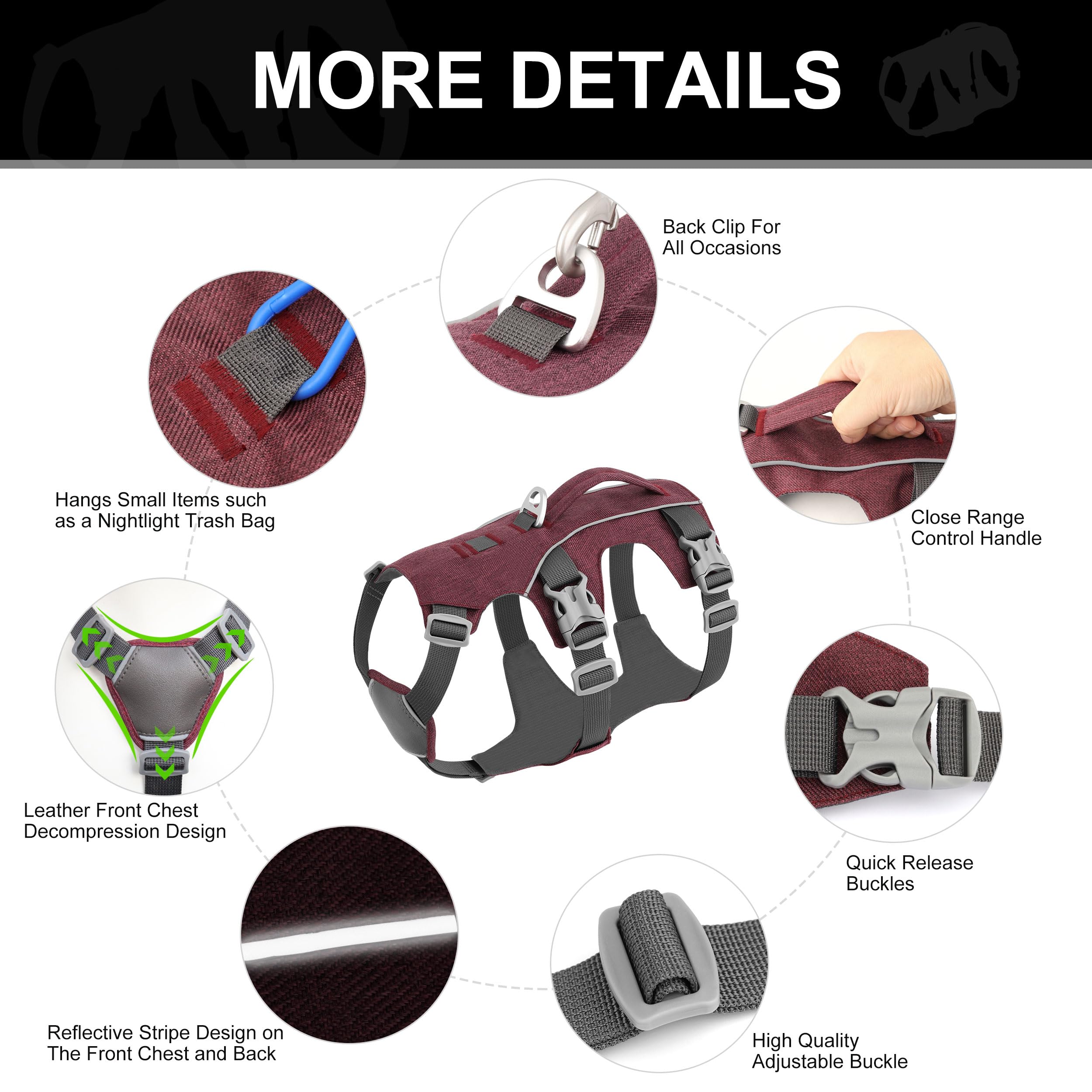 AKAILEA seven adjustable straps dog harness shows customizable fit for growing dogs
