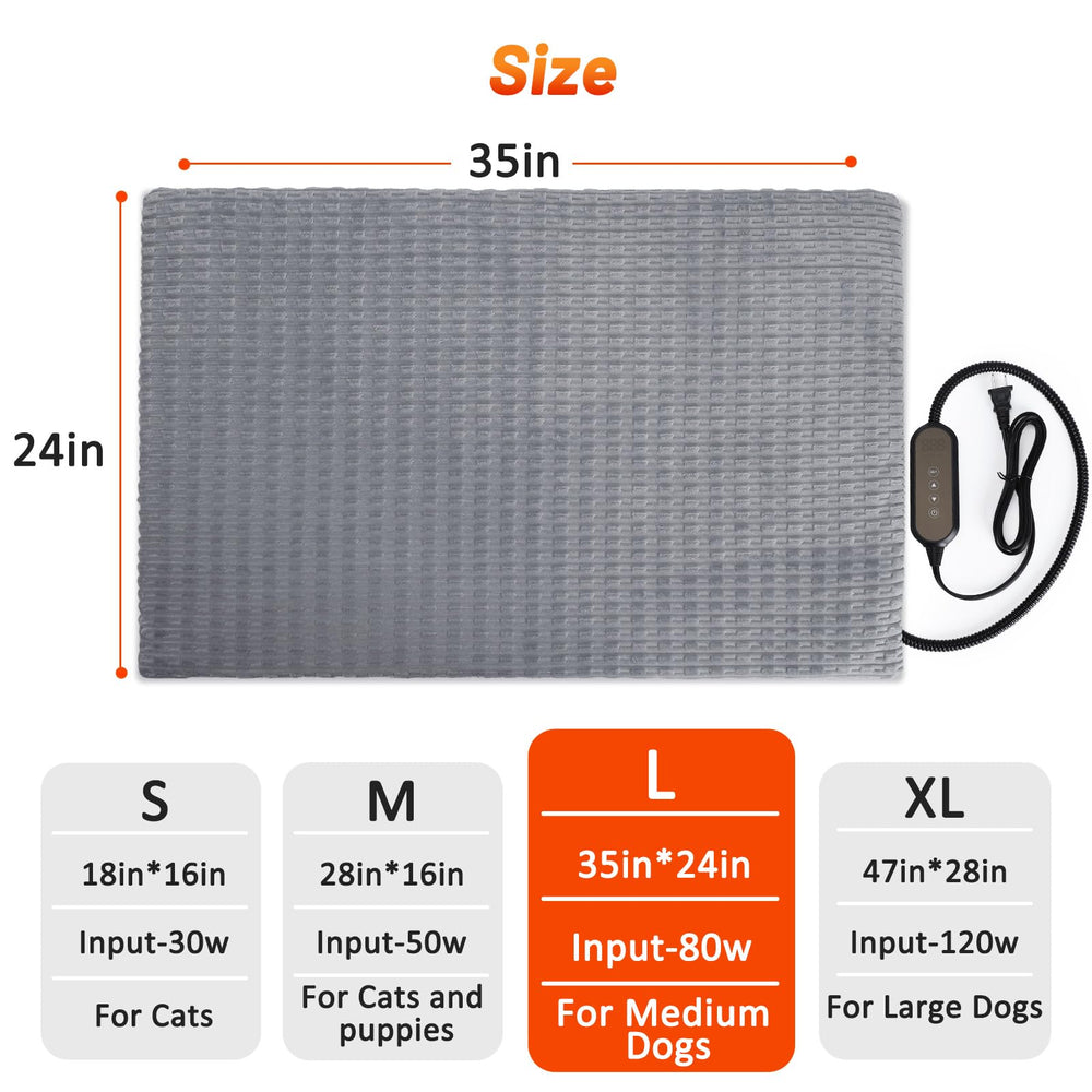AKAOLA large 35x24 heating pad provides roomy warmth for cats and small dogs.