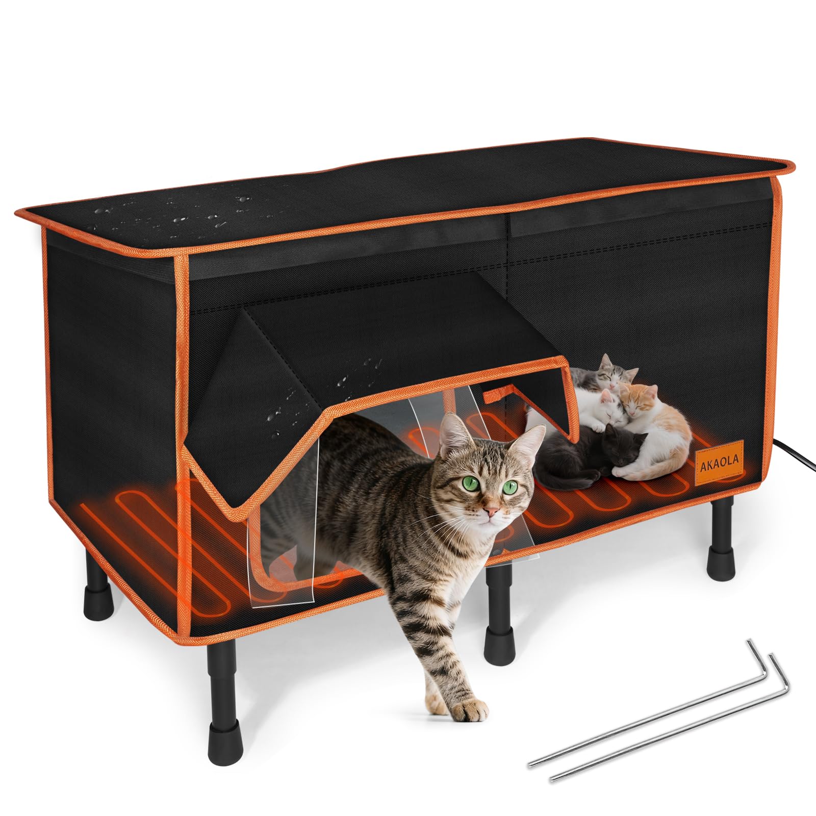 AKAOLA heated outdoor cat house exterior shows rugged waterproof protection for winter shelter.