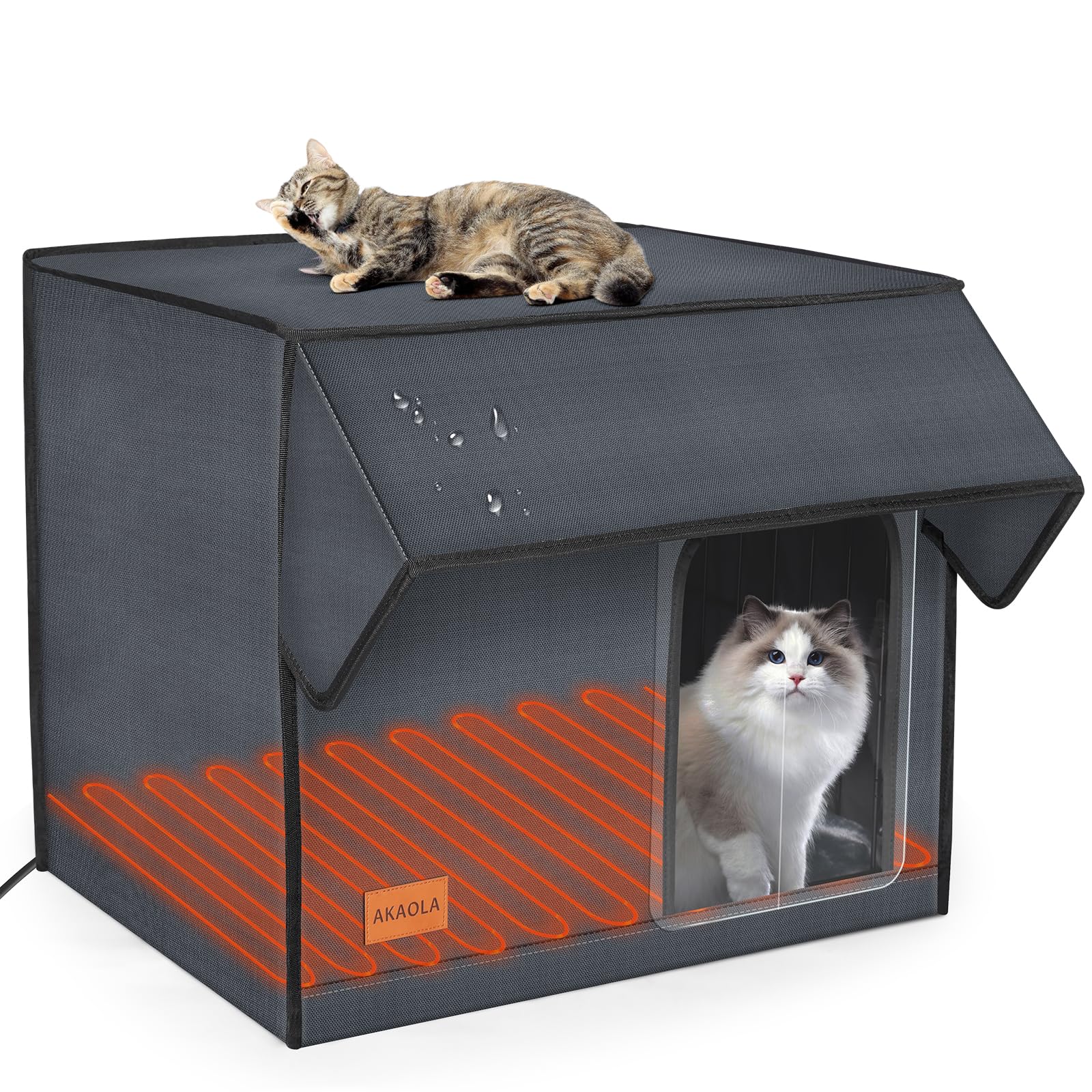 AKAOLA large heated cat house outdoors providing a warm winter refuge for feral cats.