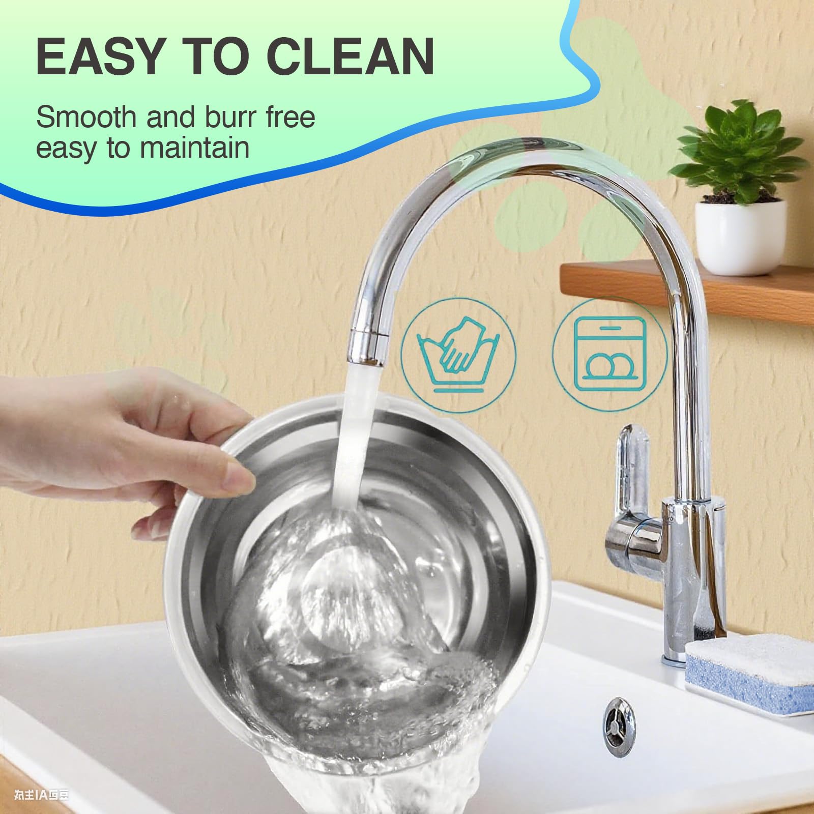 AKEISHE stainless-steel bowls for easy cleaning and rust resistance.