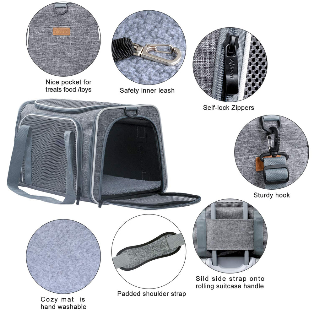 Akinerri airline-approved travel carrier kept secure in cabin or car