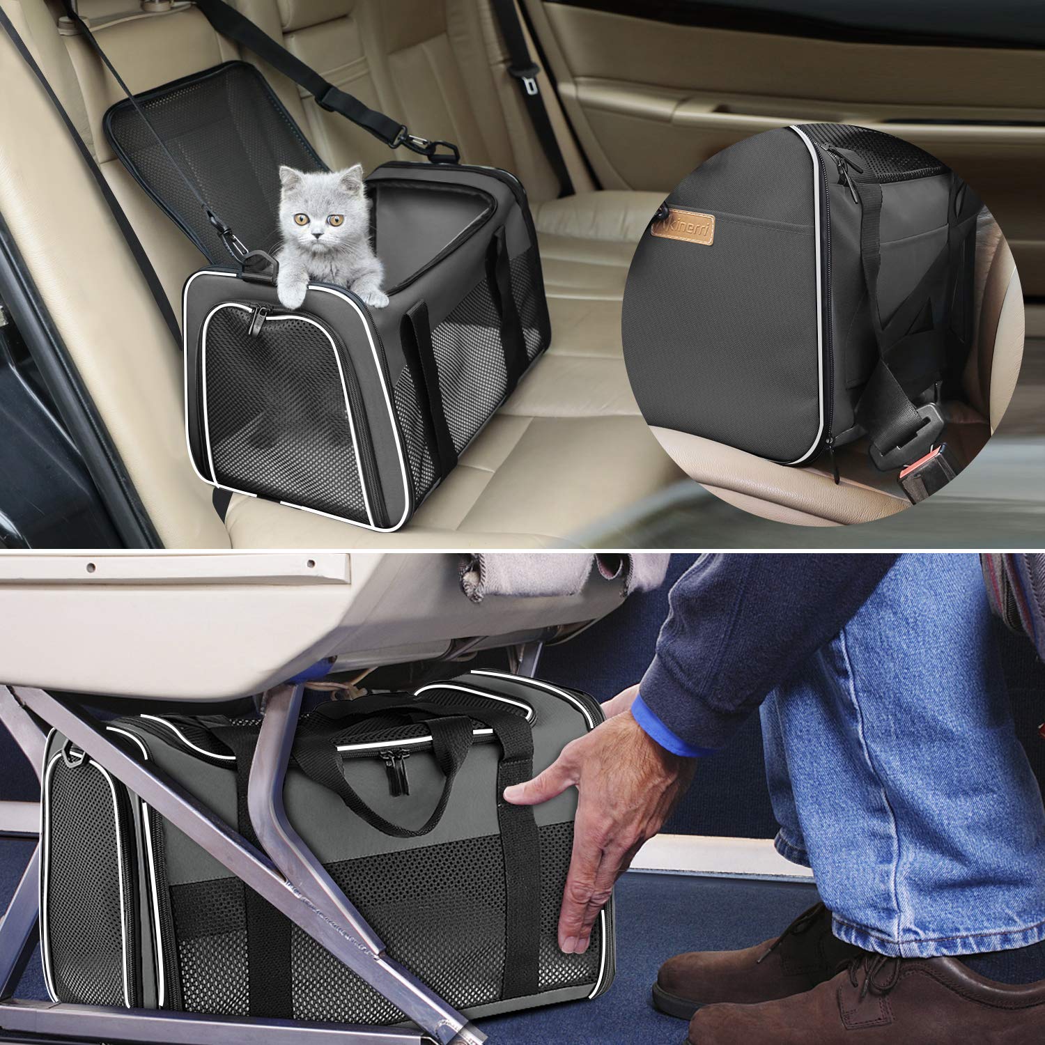 Akinerri cat carrier airline-approved travel in planes and cars