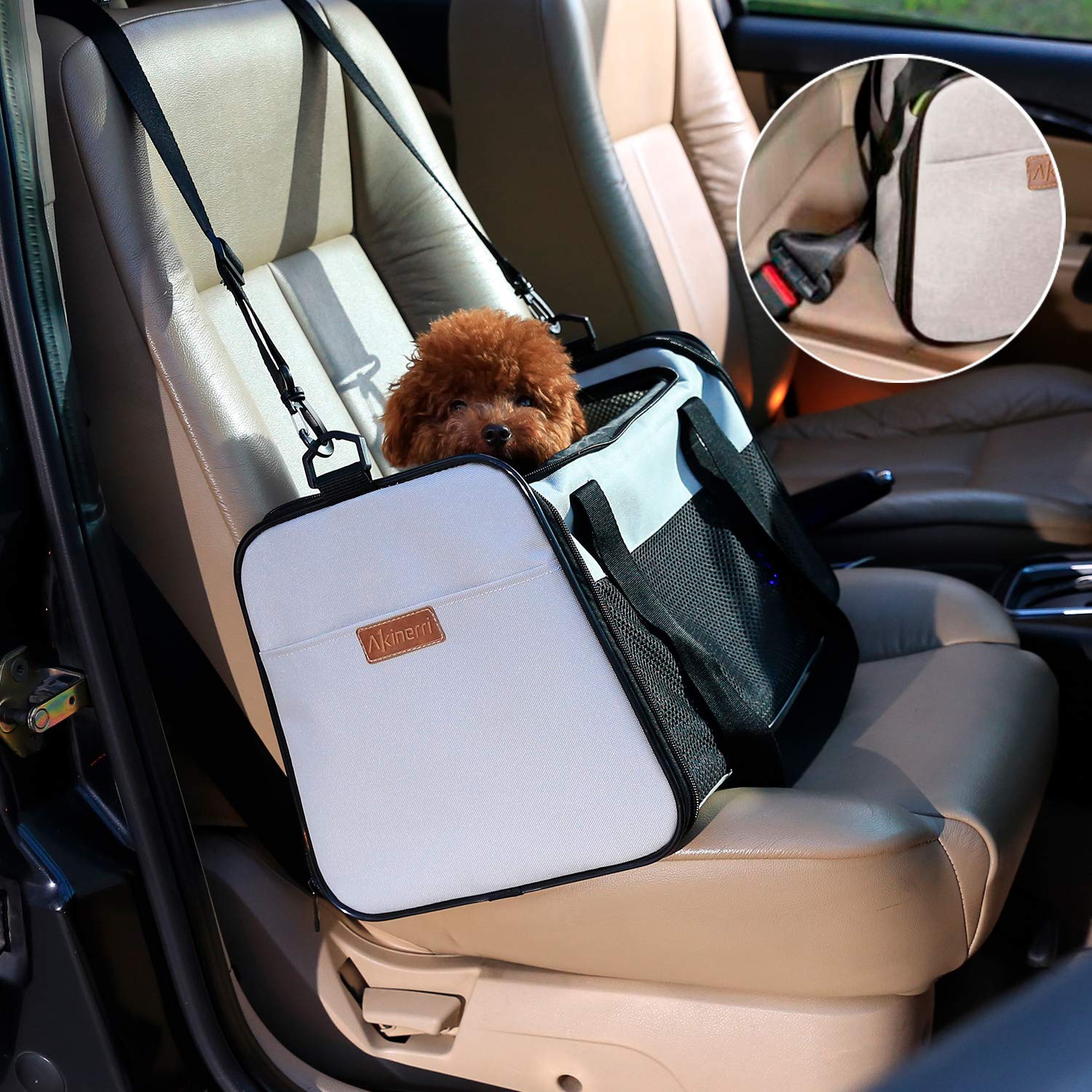 Akinerri cat carrier car-seat secure and luggage-ready for road trips.
