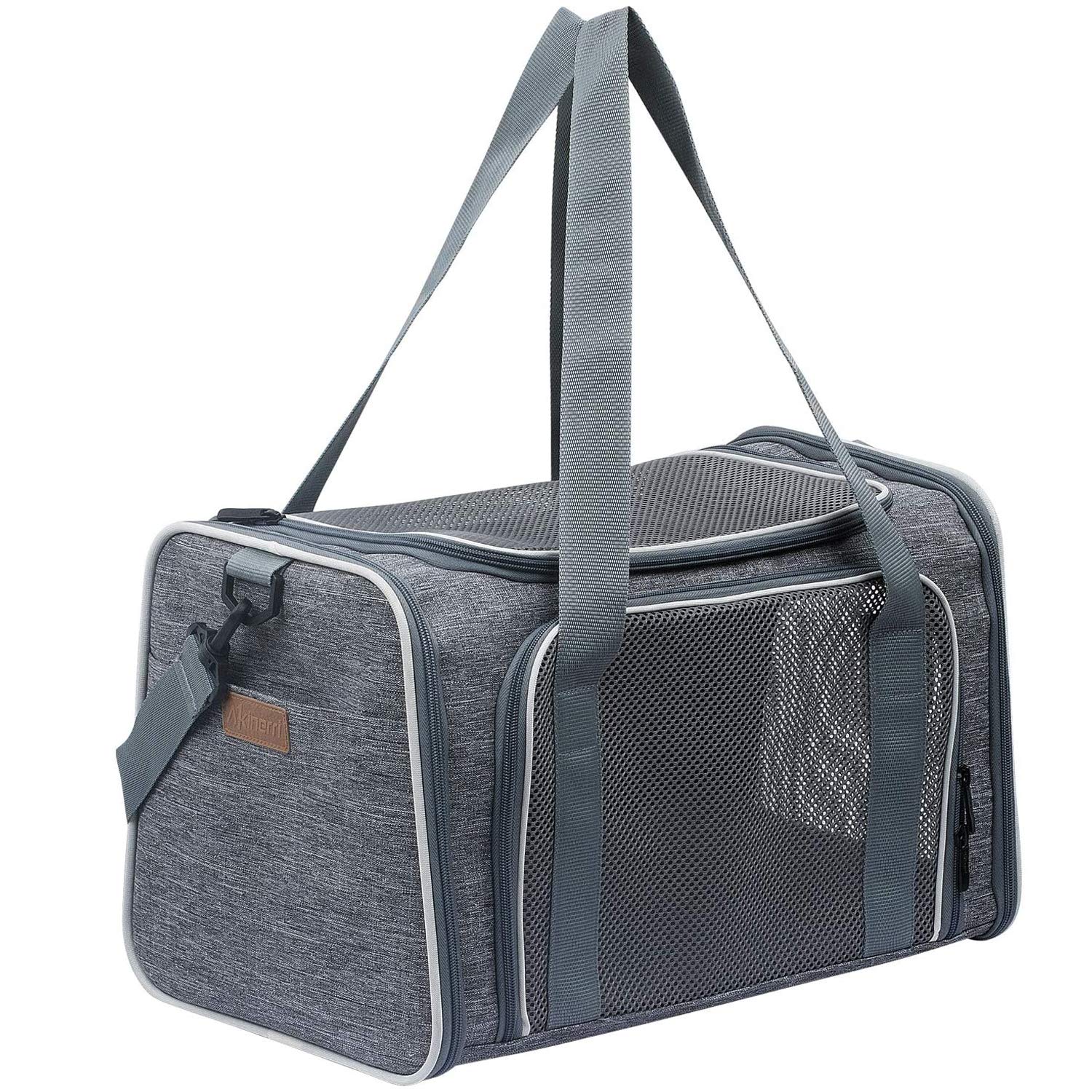 Akinerri cat carrier in foldable setup showing compact storage for travel