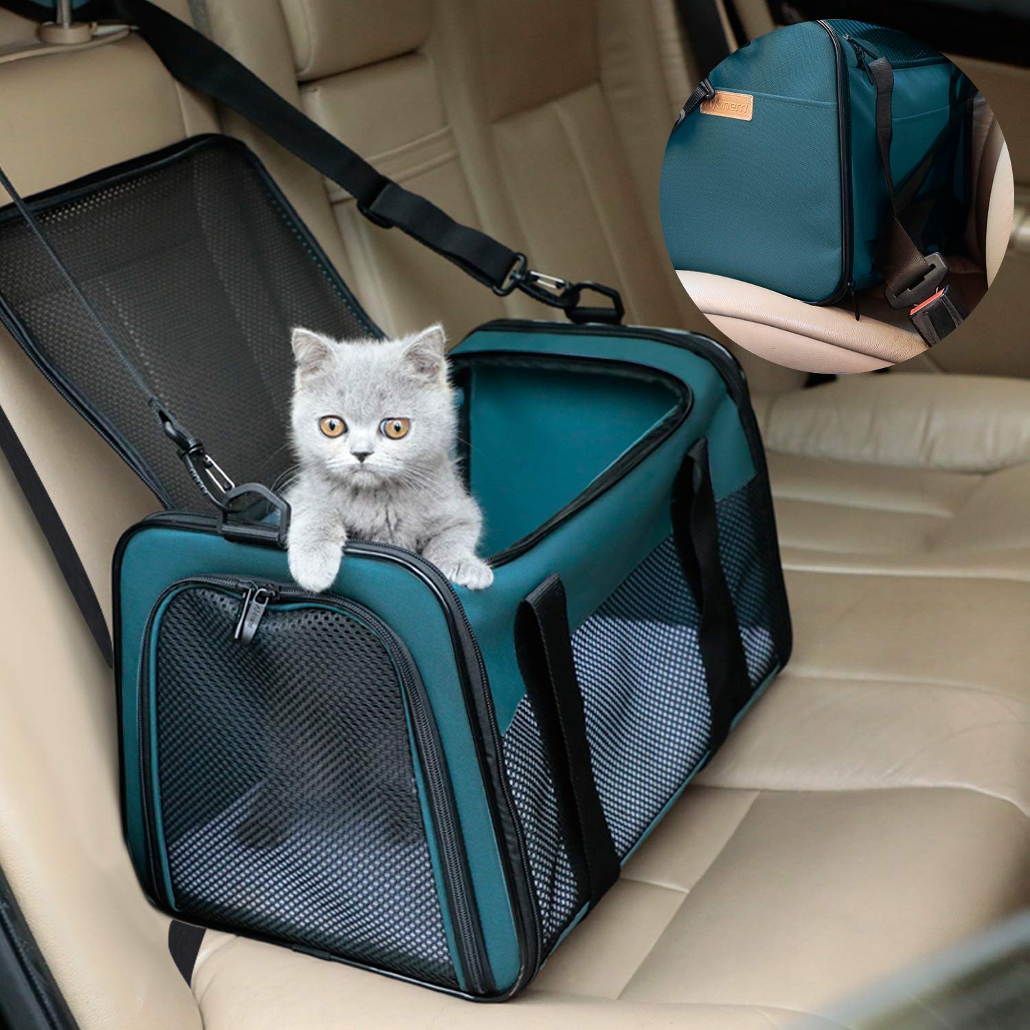 Akinerri cat carrier mesh panels provide ventilation and visibility.