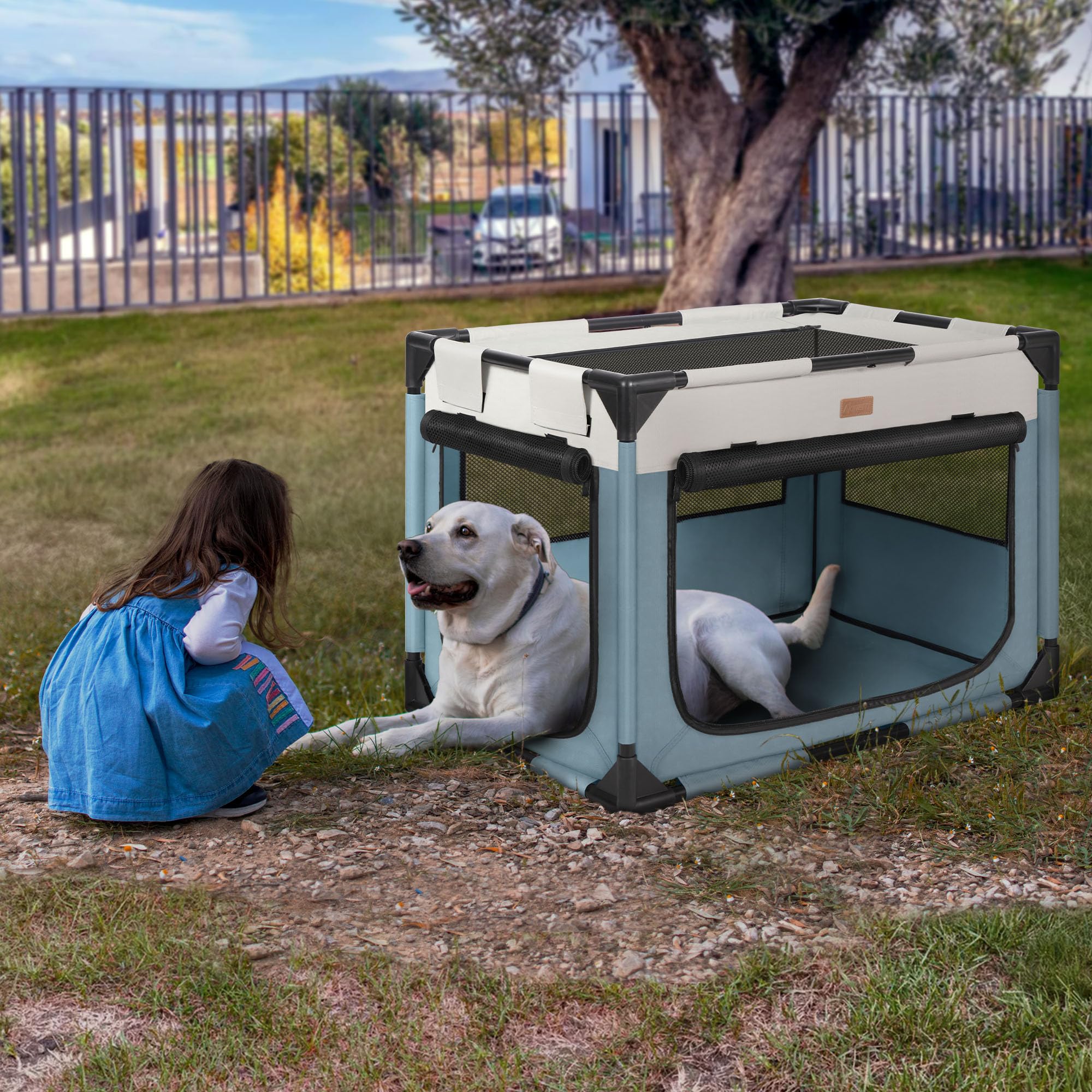 Akinerri Dog Crate XL assembly shows quick tool-free setup