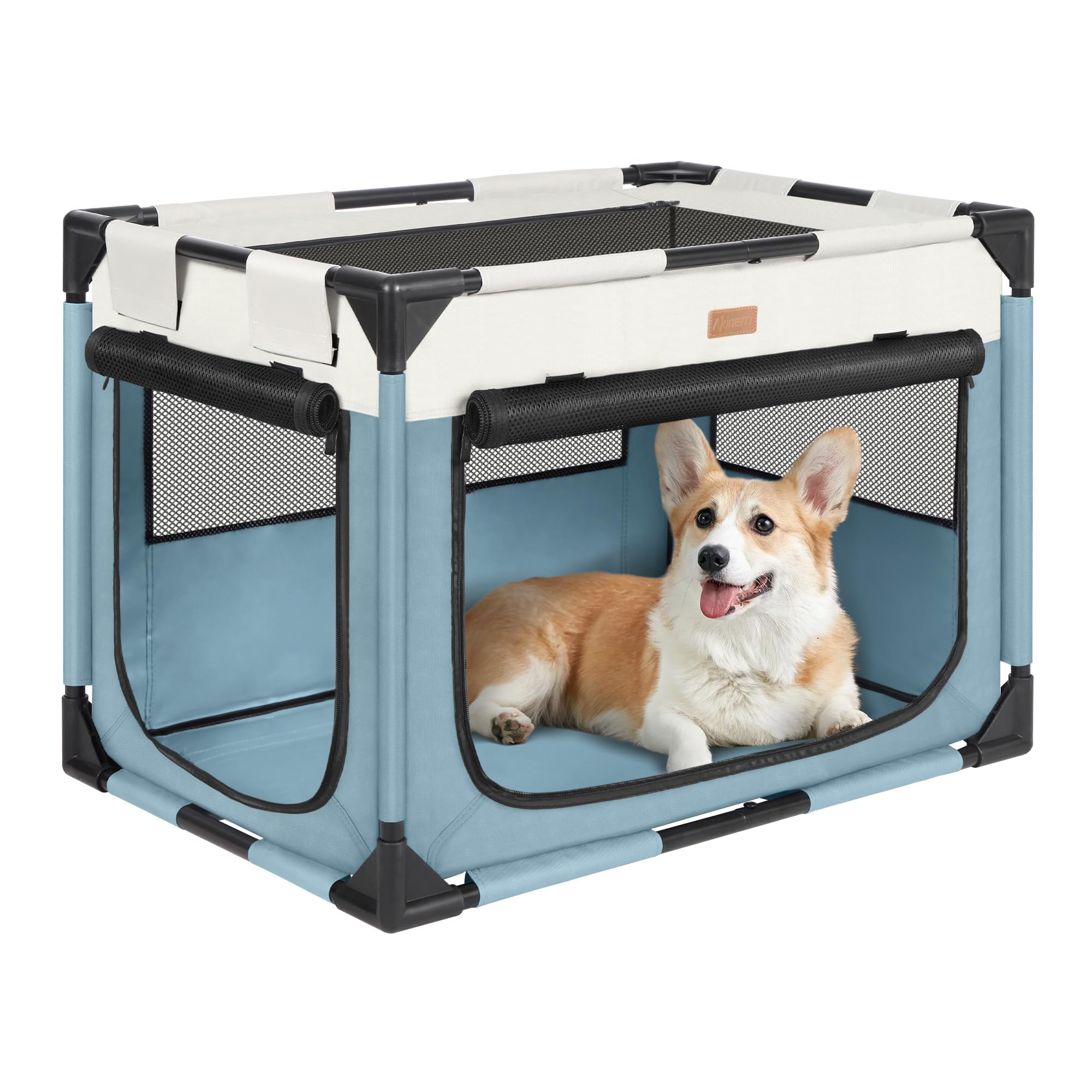 Akinerri Dog Crate XL front view with breathable fabric for comfortable rest