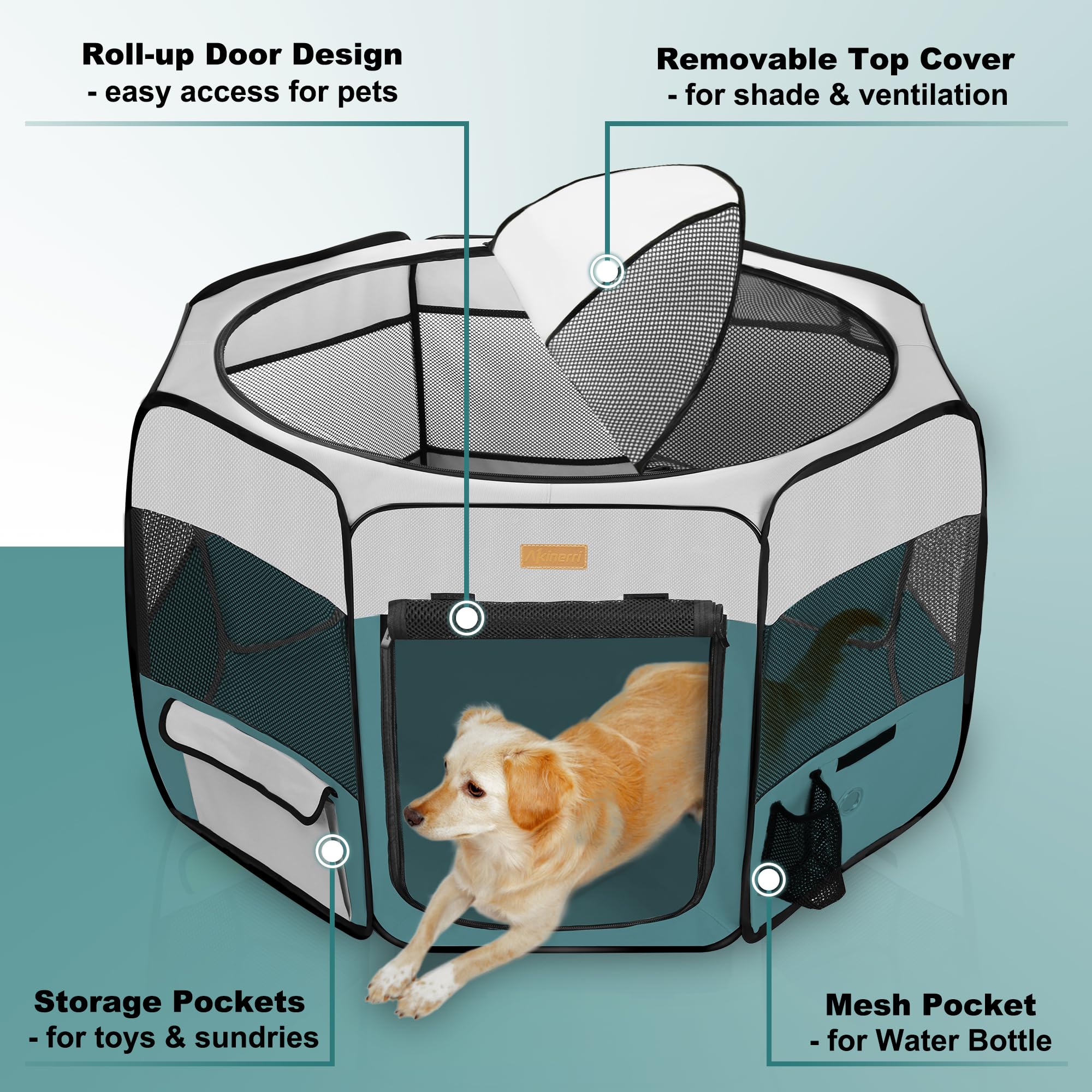 Akinerri dog playpen-360-ventilation ensures ample air flow and a clear view of your pet.