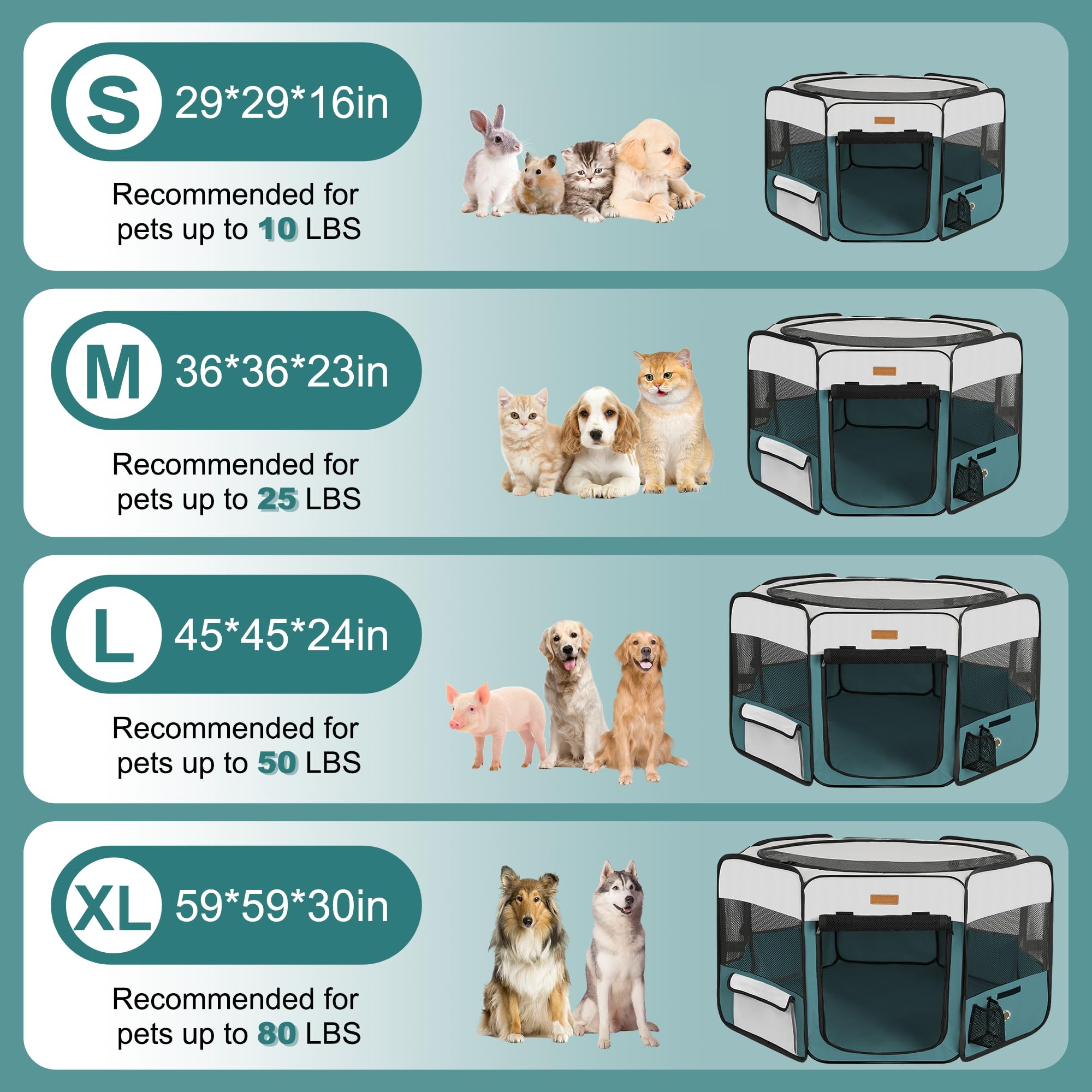 Akinerri dog playpen-pocket-storage shows side pockets for toys and water bottles.