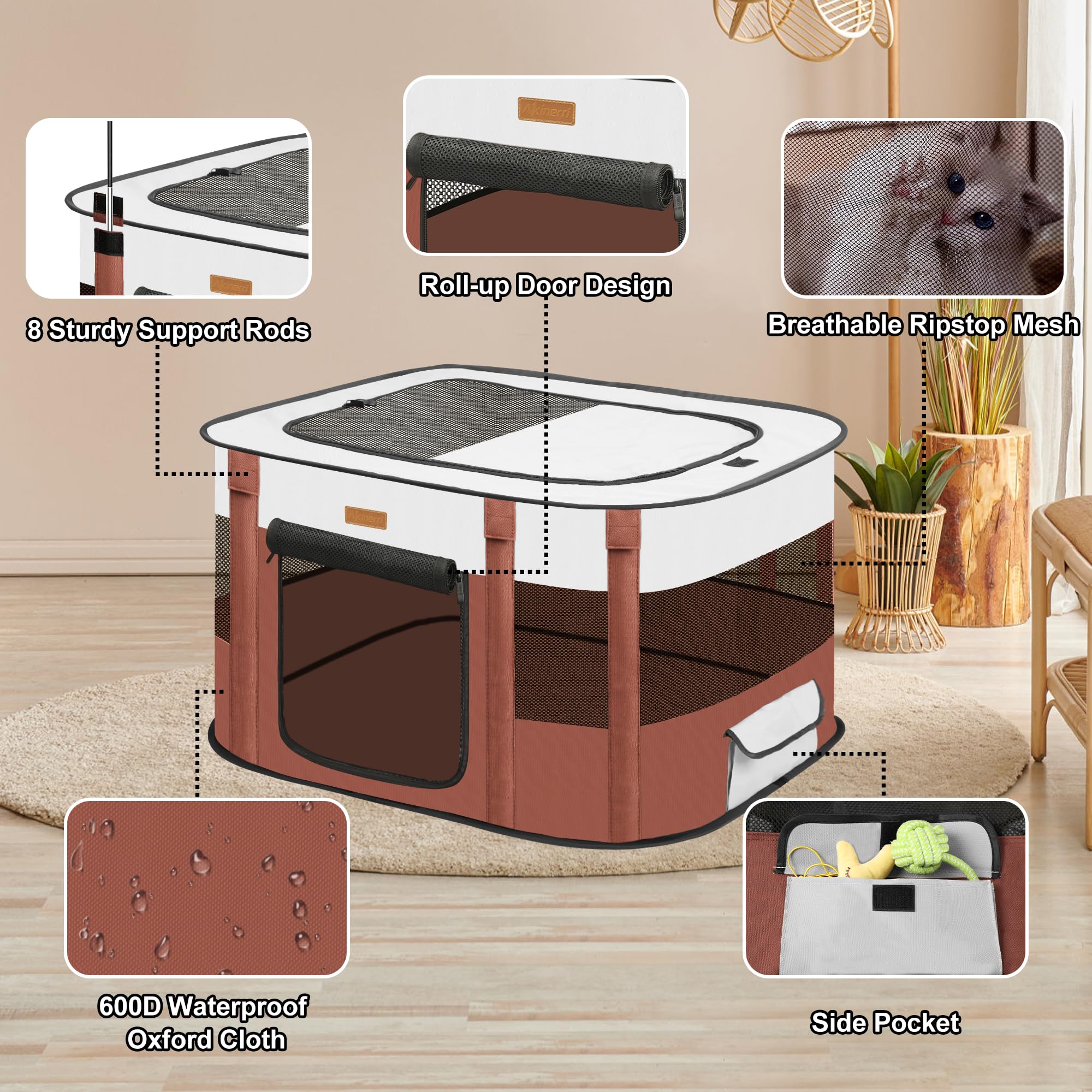 Akinerri dog-playpen-spacious-interior provides ample room for play and rest.