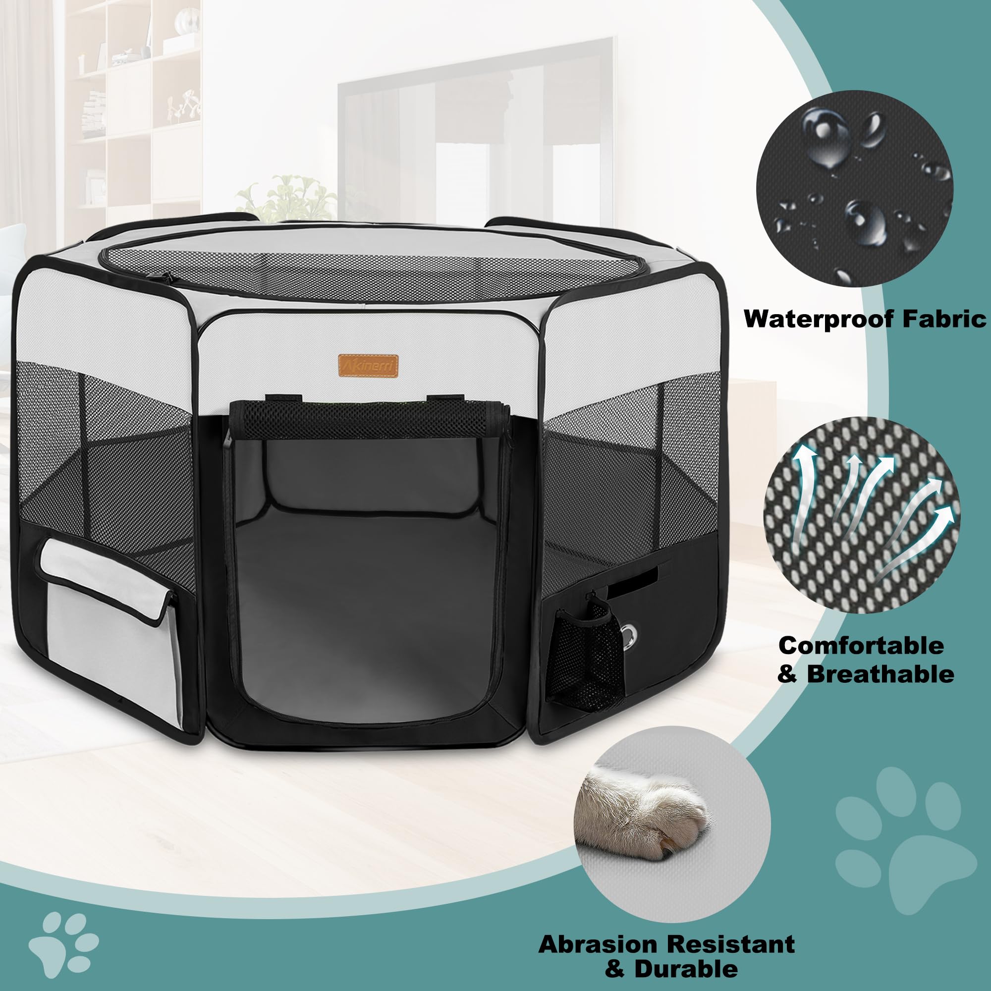 Akinerri dog playpen zip-door entry facilitates easy access during travel