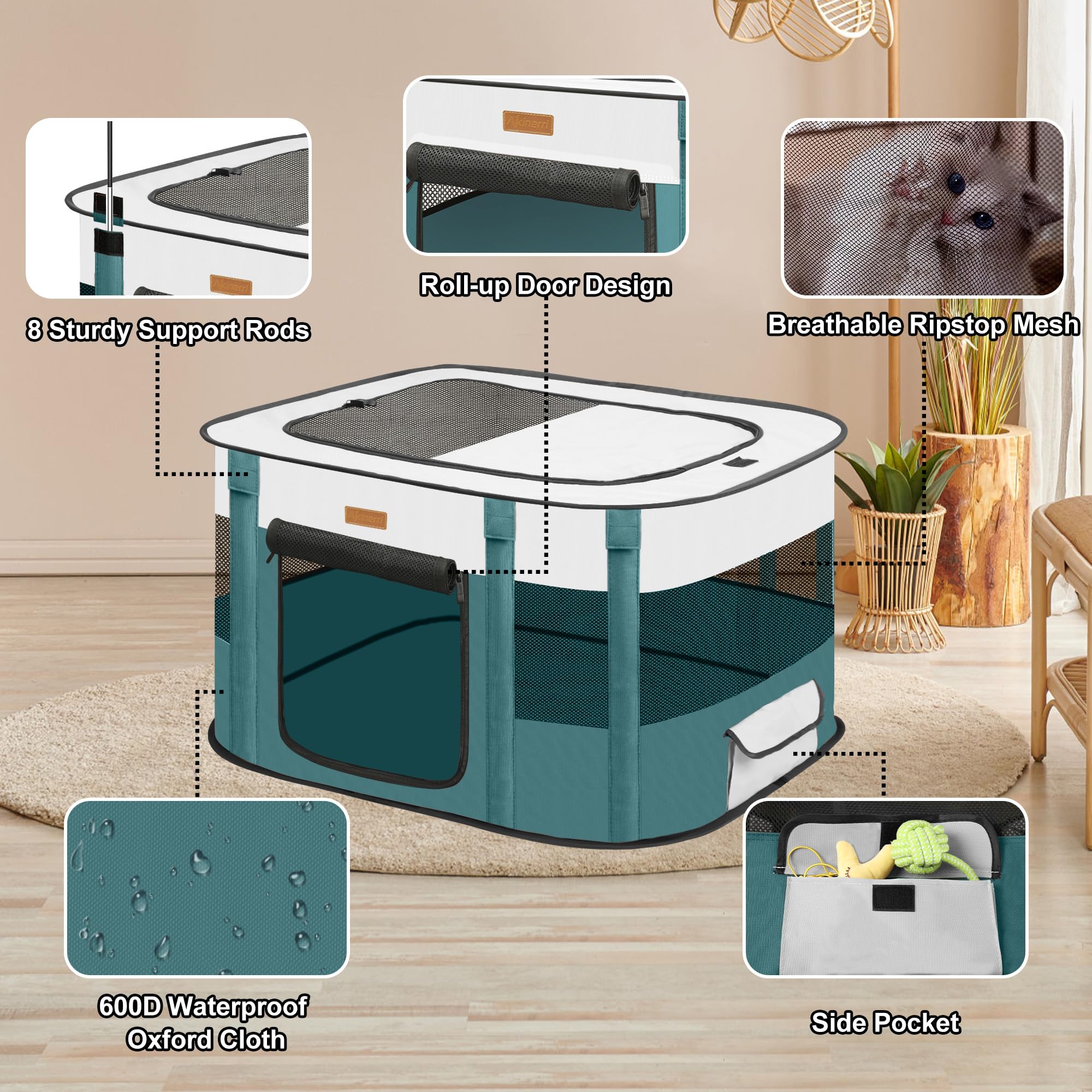 Akinerri foldable dog playpen blue medium interior shows spacious space for play and rest