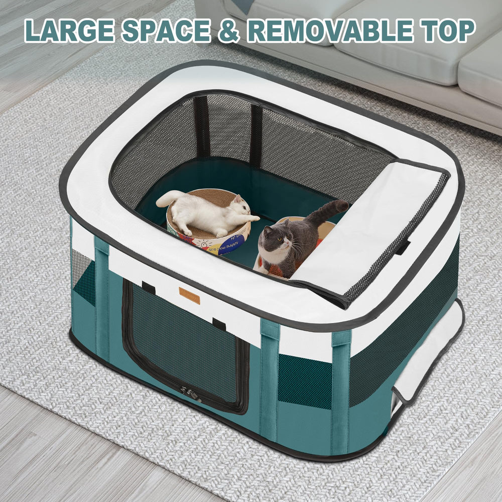 Akinerri foldable dog playpen blue medium material highlights durable mesh and waterproof fabric
