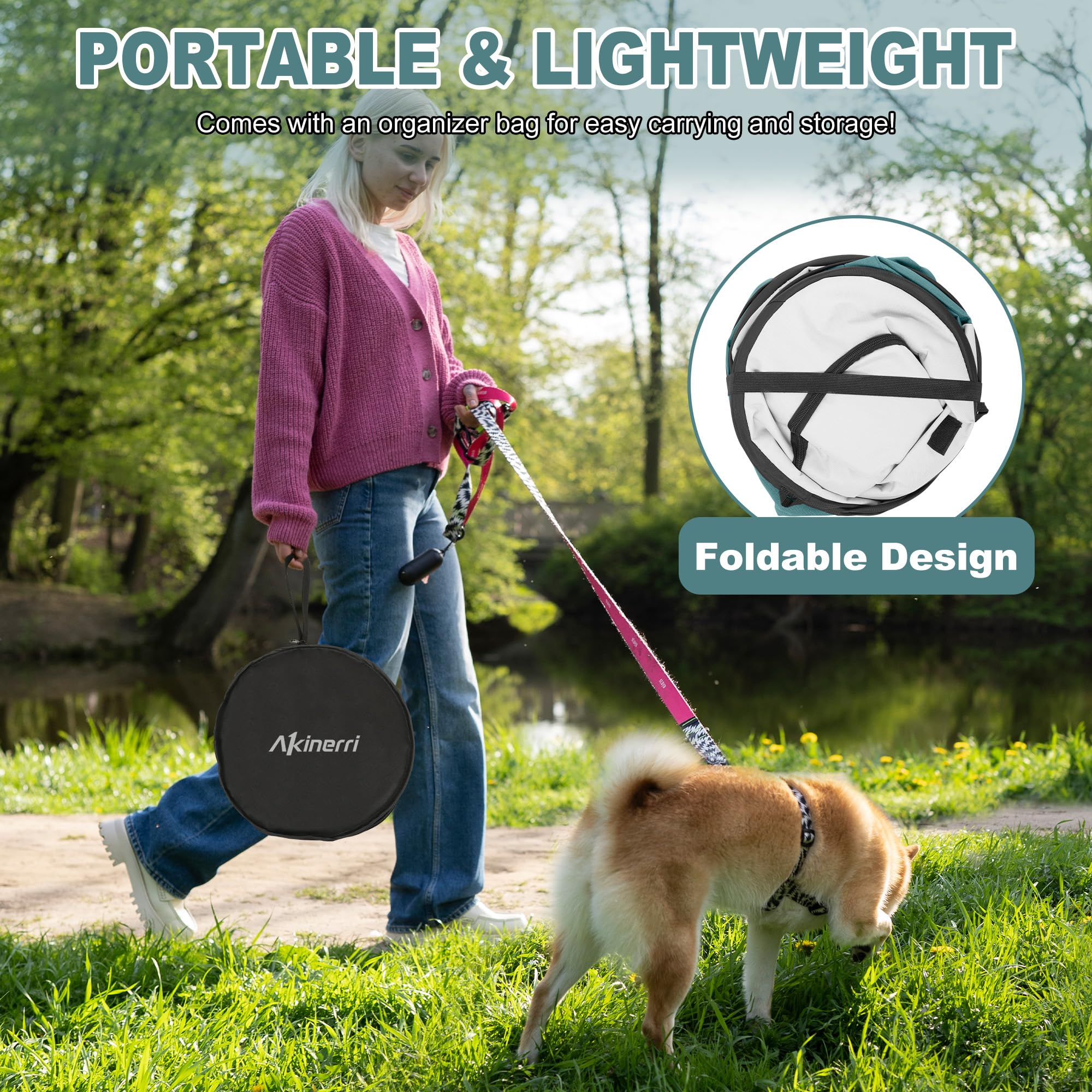 Akinerri foldable dog playpen blue medium roll-up door enables easy entry and exit