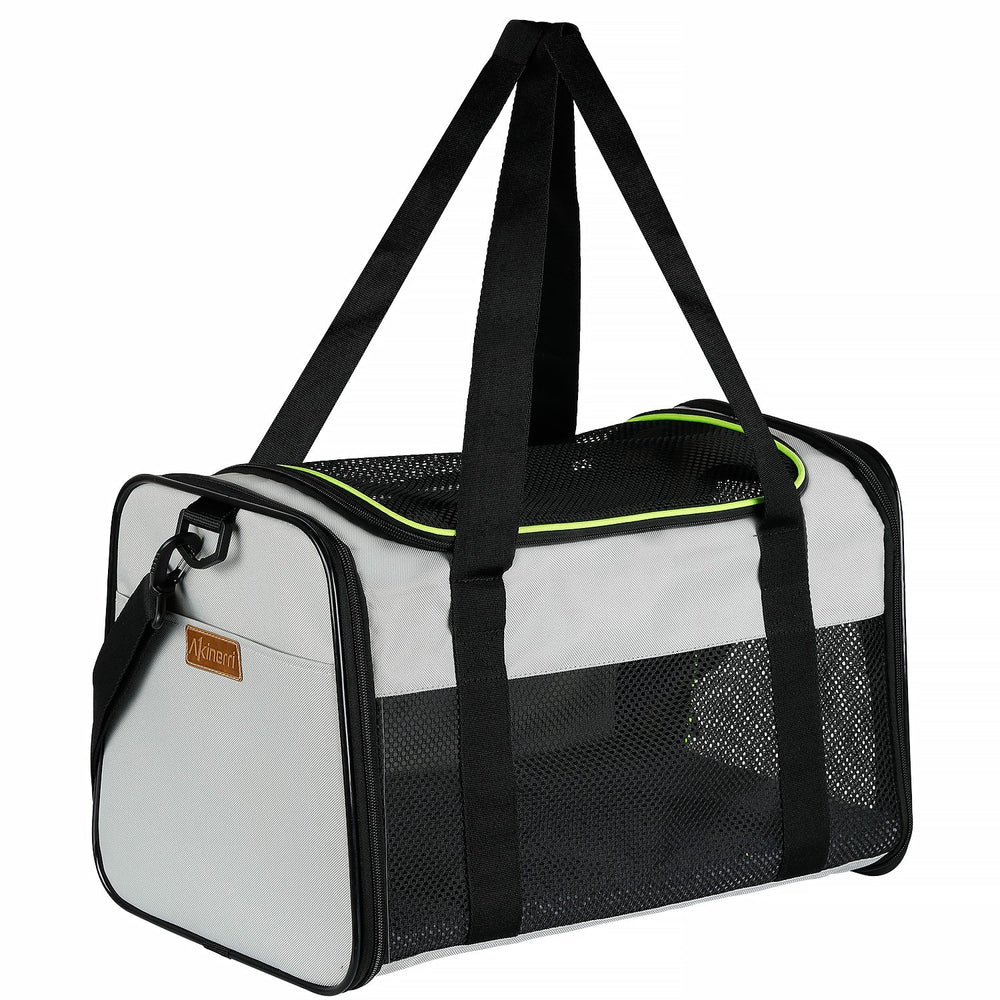 Akinerri pet carrier folded-flat for compact storage and quick travel prep.