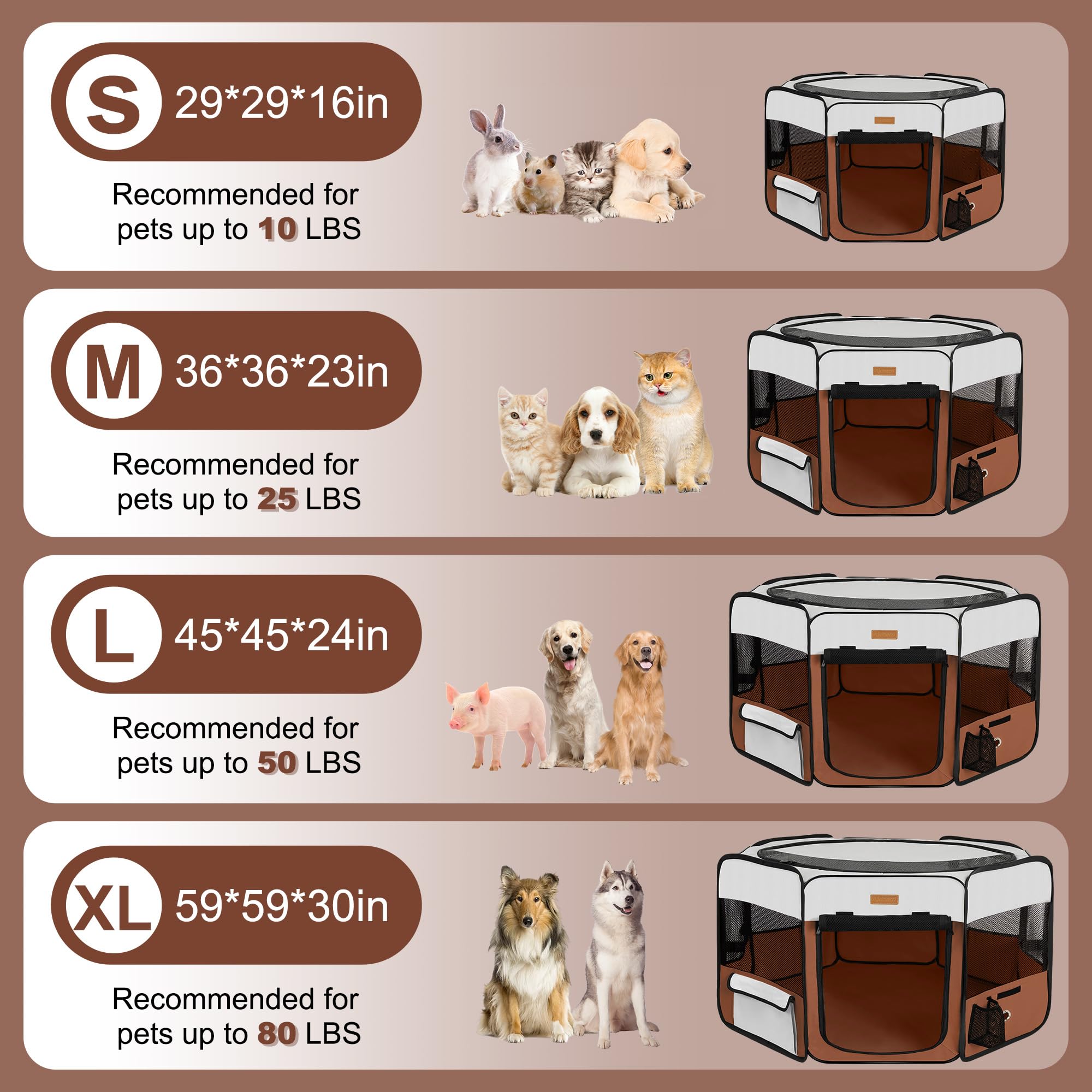 Akinerri pet playpen 360-degree visibility mesh supports easy supervision.