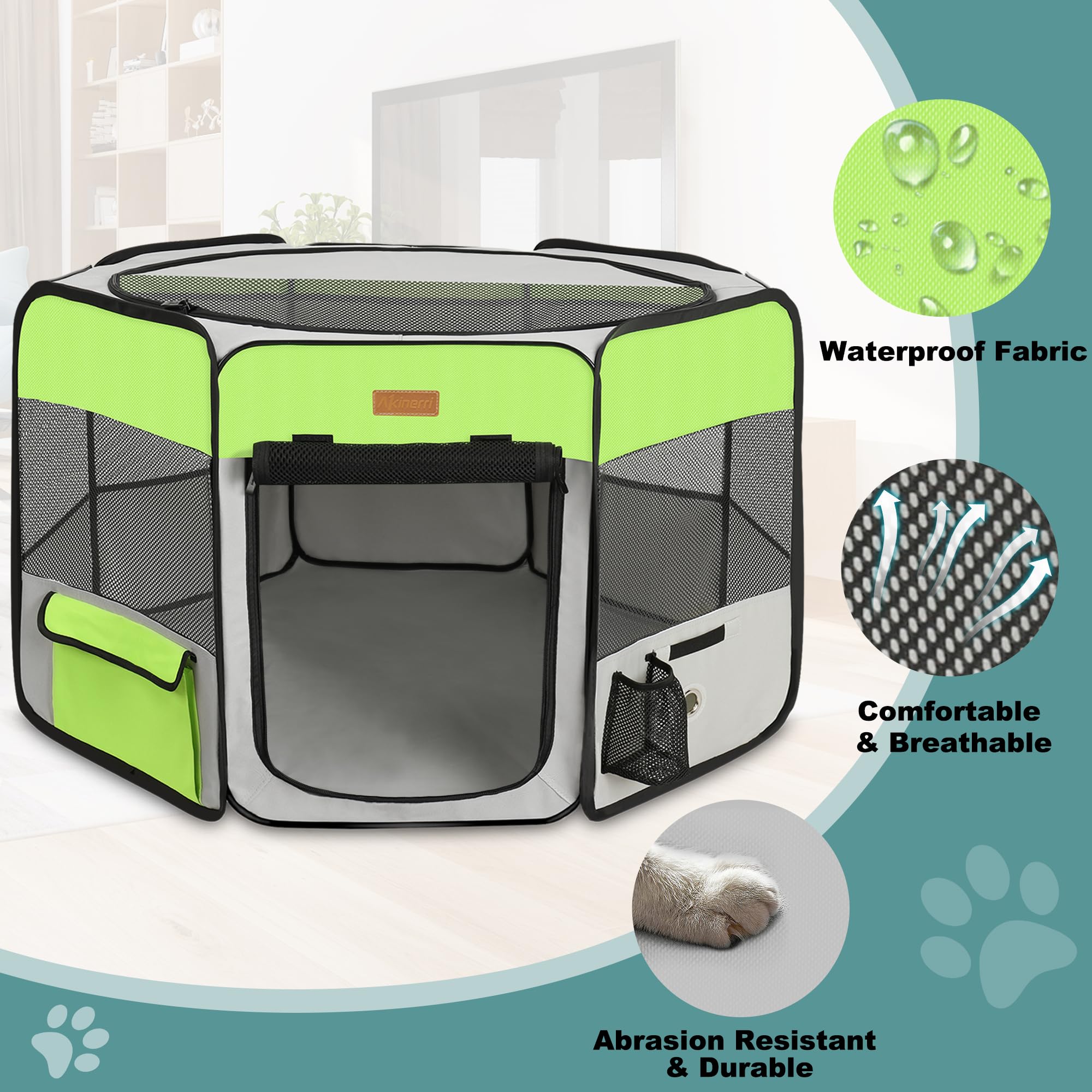 Akinerri playpen door rolled up for easy pet access