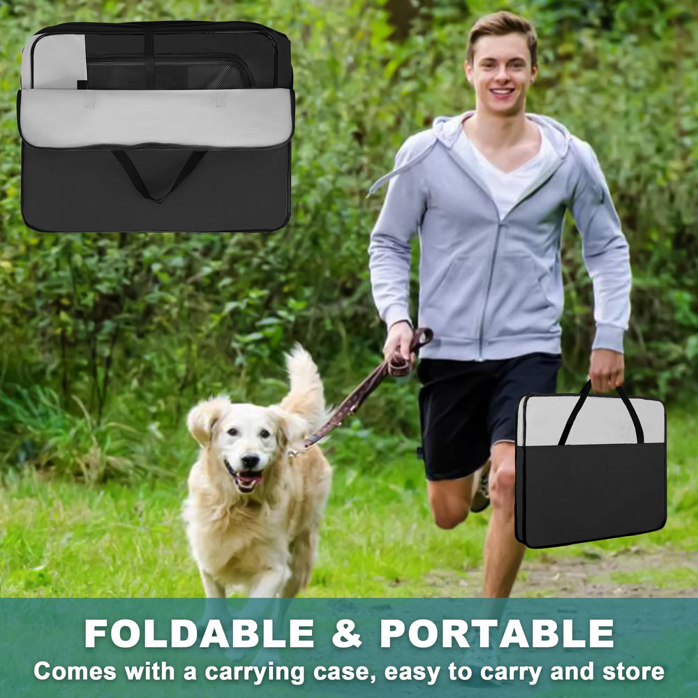 Akinerri playpen folded in its carry bag for easy storage and travel