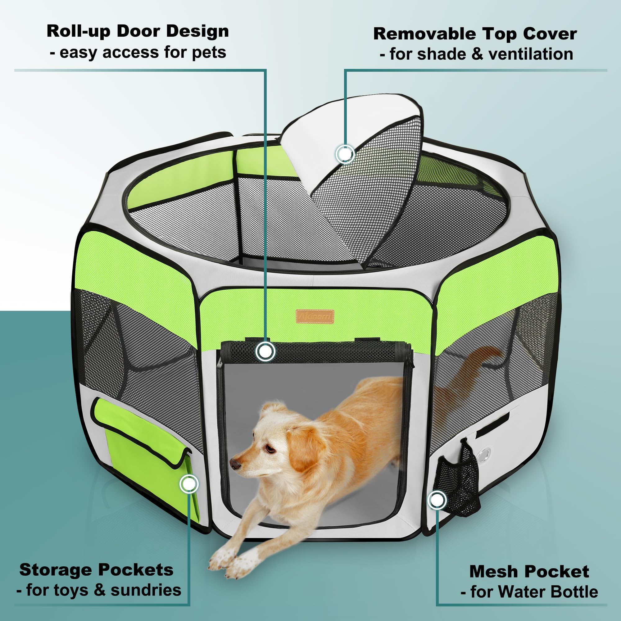 Akinerri playpen ventilated eight-panel design offers 360-degree visibility.